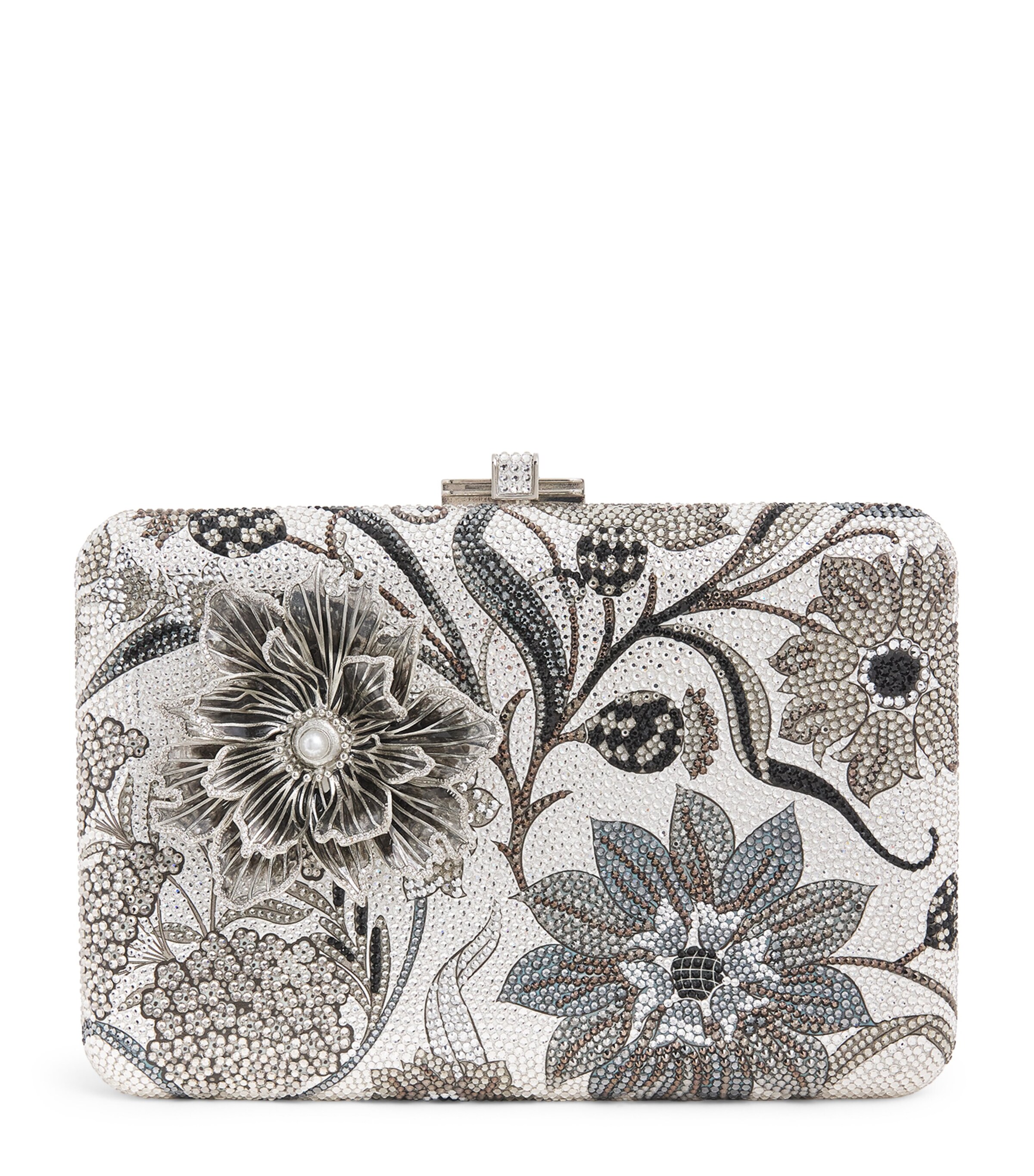 Judith Leiber Dancing Floral Slim Slide Clutch Bag Srhmt Slvr Rhine Mlt Image 1