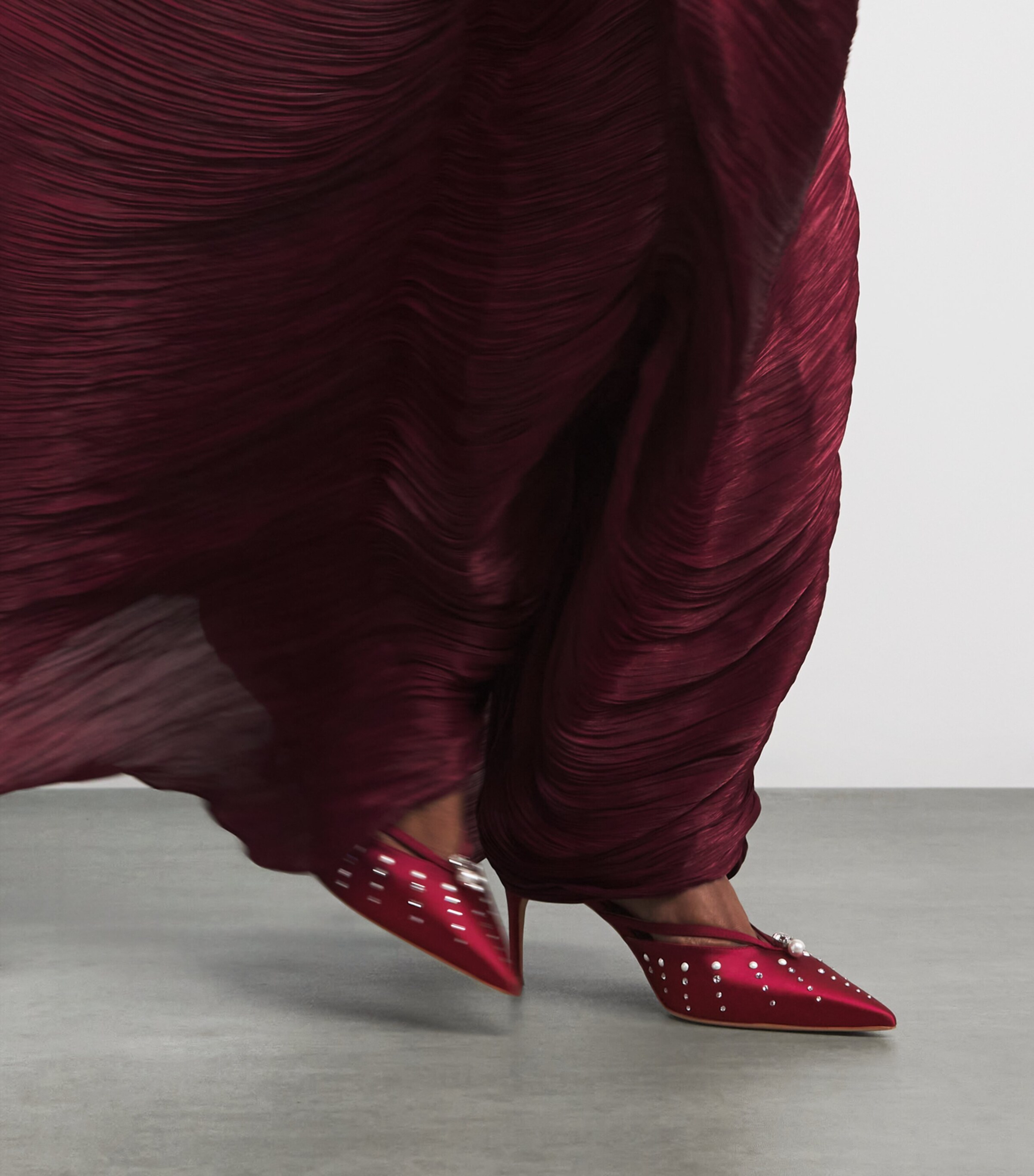 Satin Embellished Marisa Heeled Mules 70 WINE Image 6