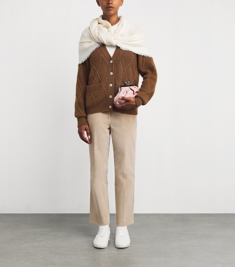 Rope Knit V-Neck Cardigan BROWN Image 2