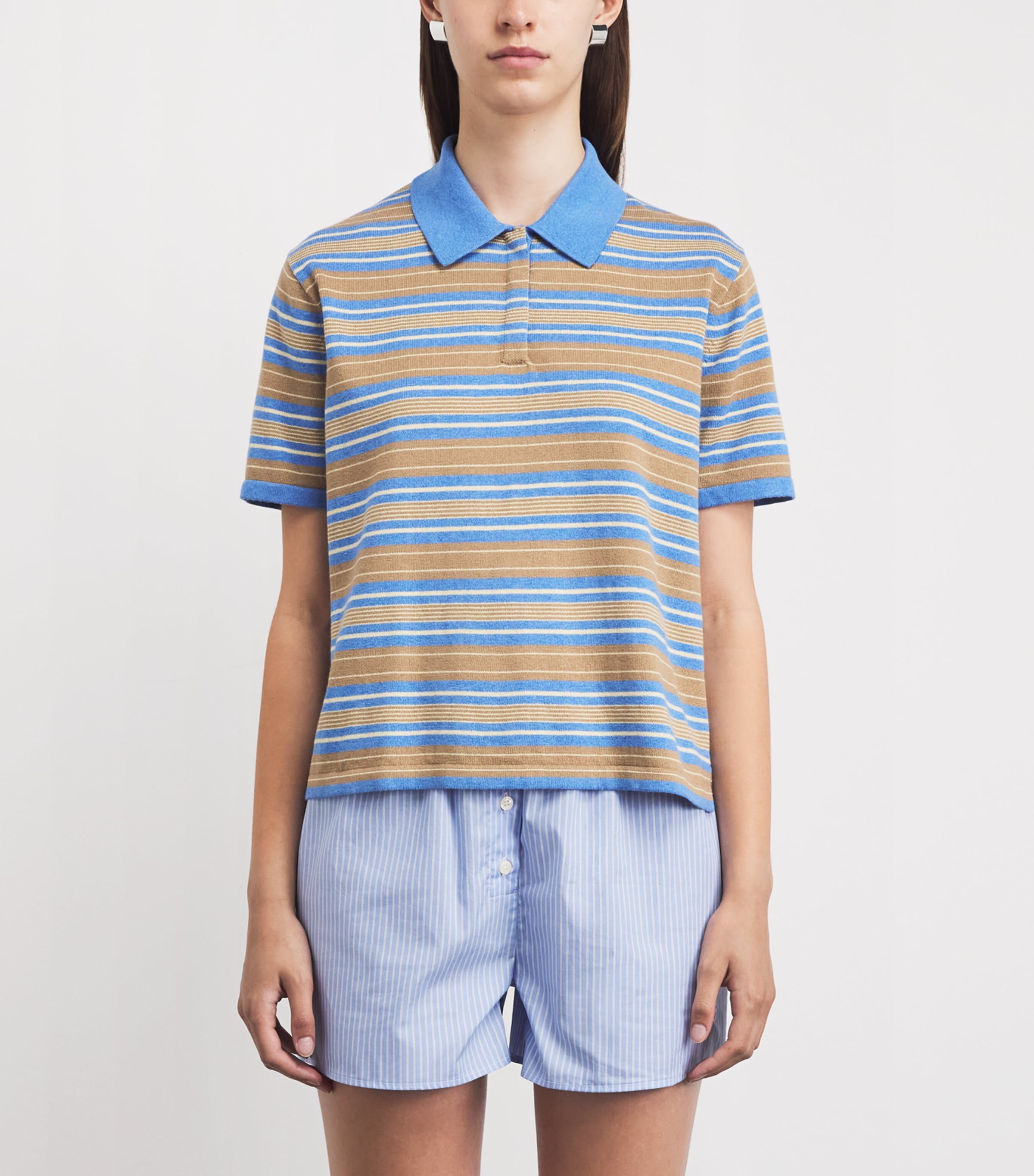 Guest In Residence Womens Cotton-Cashmere Stripe Rugby Shirt Delft Blue Combo Image 4