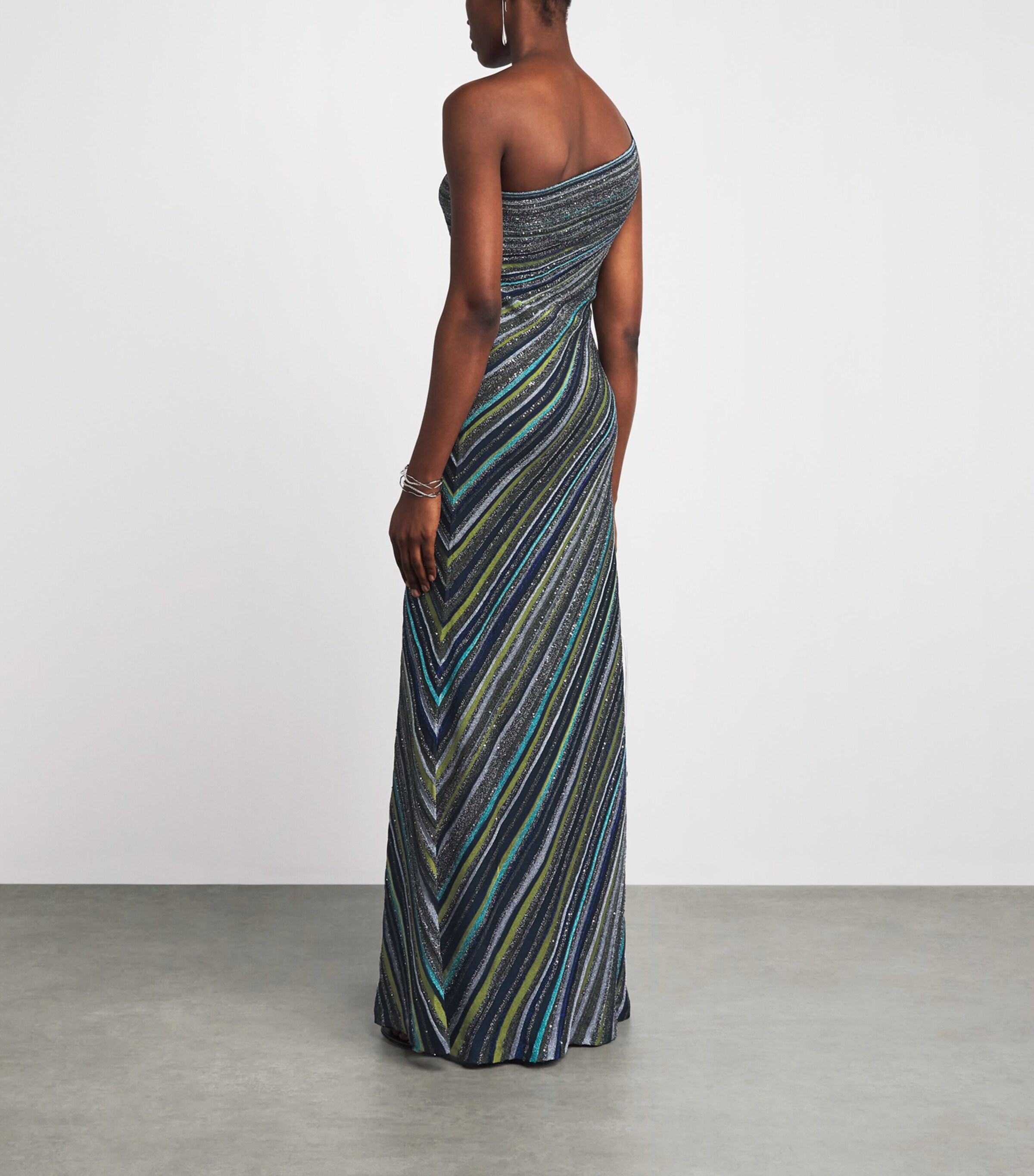 Missoni Womens Stripe One-Shoulder Maxi Dress Green Tones Image 4