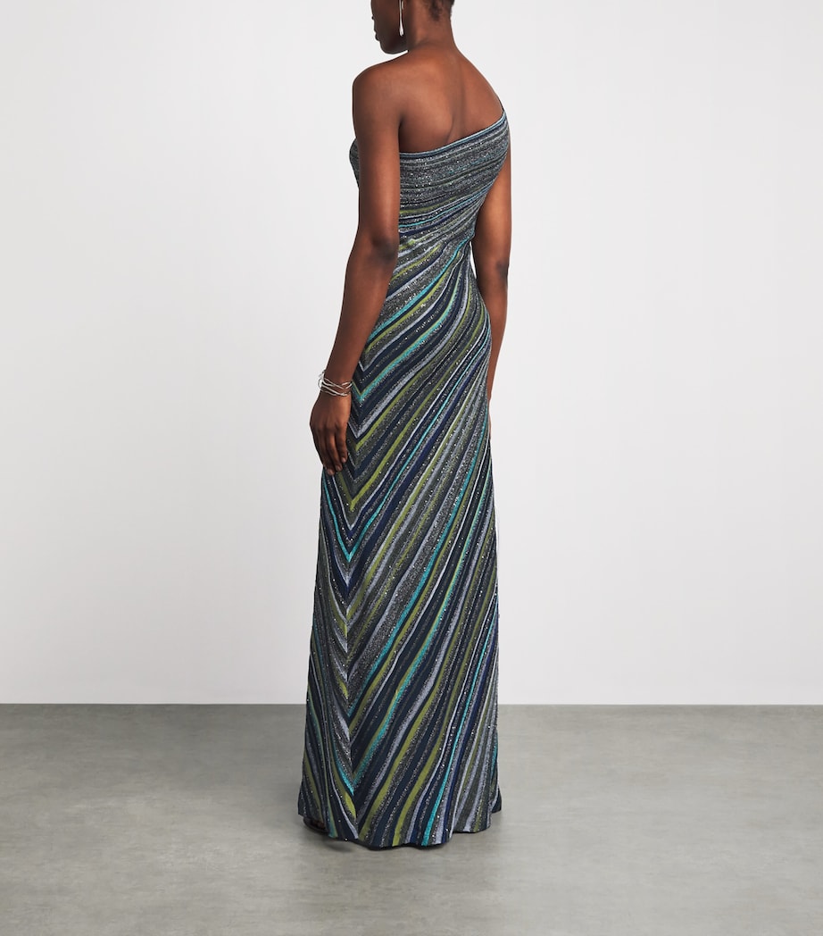 Missoni Womens Stripe One-Shoulder Maxi Dress Green Tones Image 4