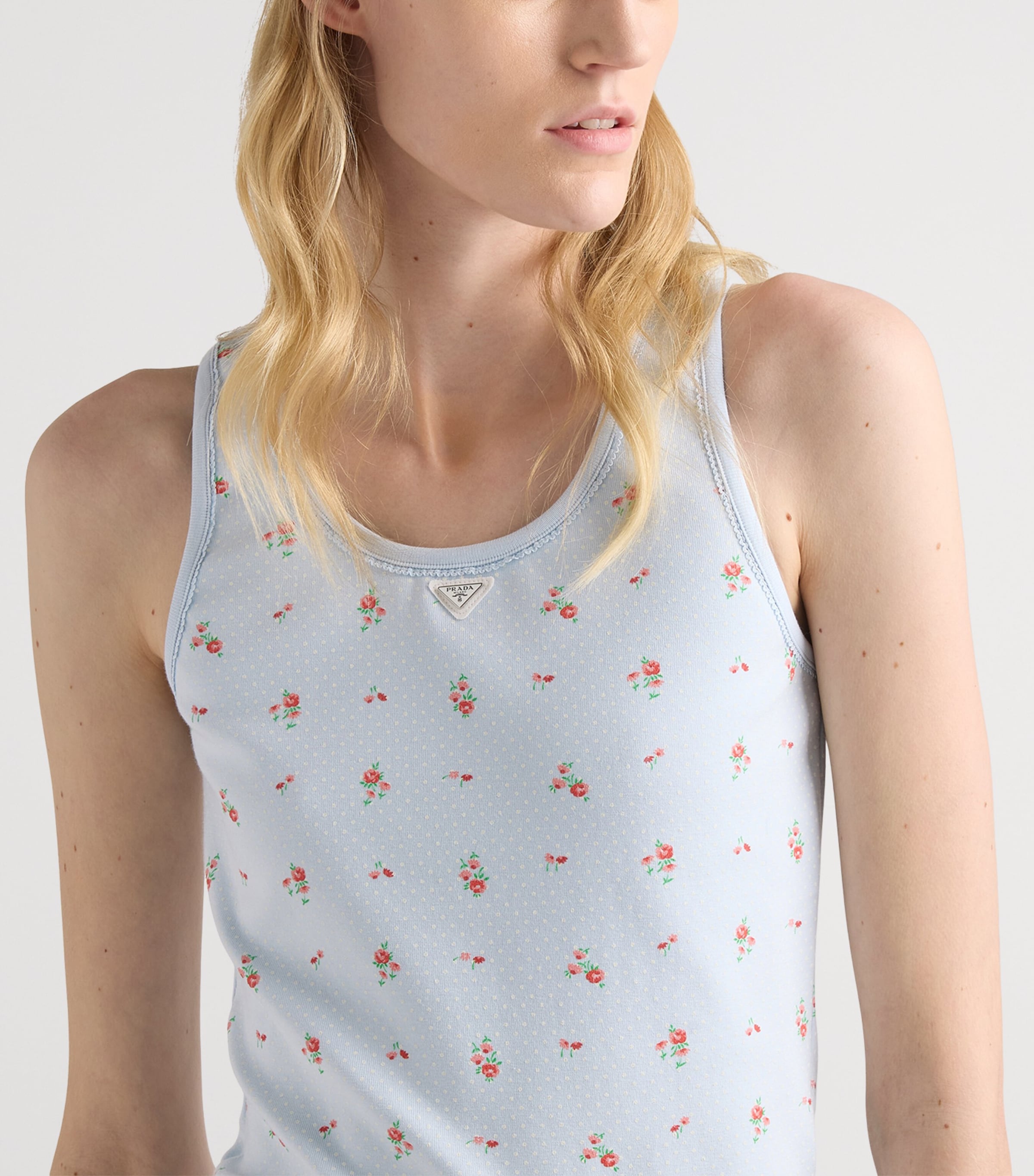 Prada Womens Stretch-Cotton Floral Tank Top Image 3
