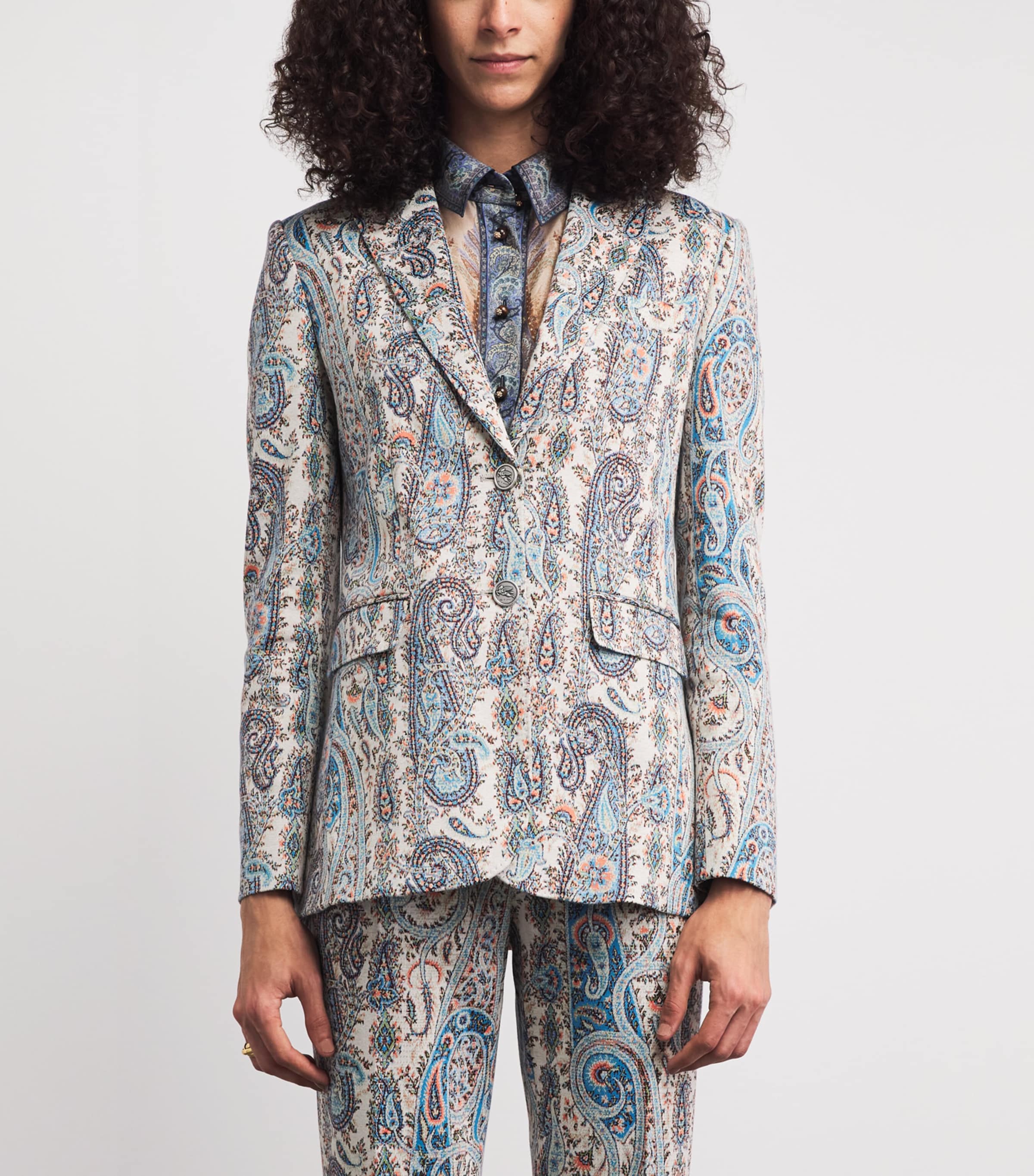 Etro Womens Knitted Paisley Single-Breasted Blazer Multi Blu Base Image 4
