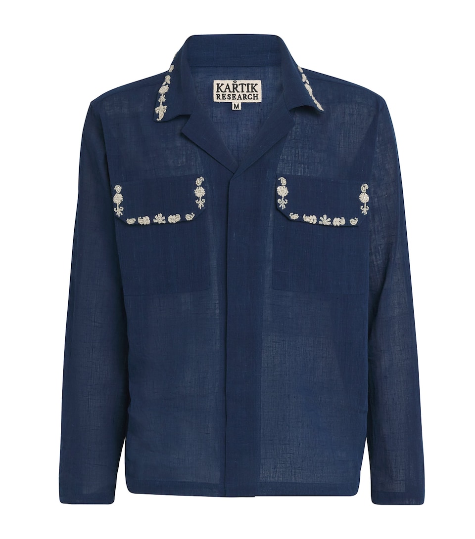 Kartik Research Cotton Embroidered Surya Shirt Blue/ White