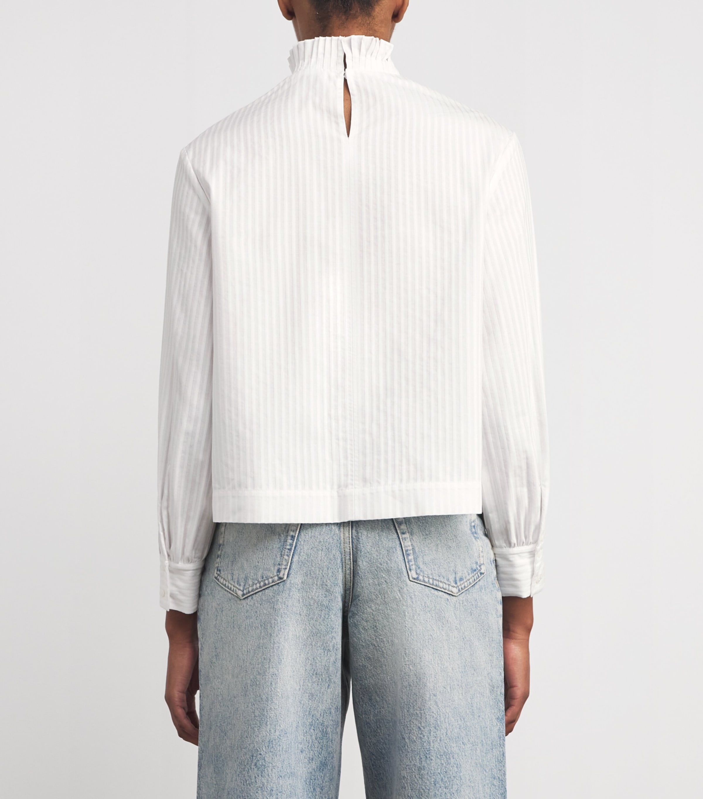 Cotton Ruffled Collar Blouse WHITE Image 4