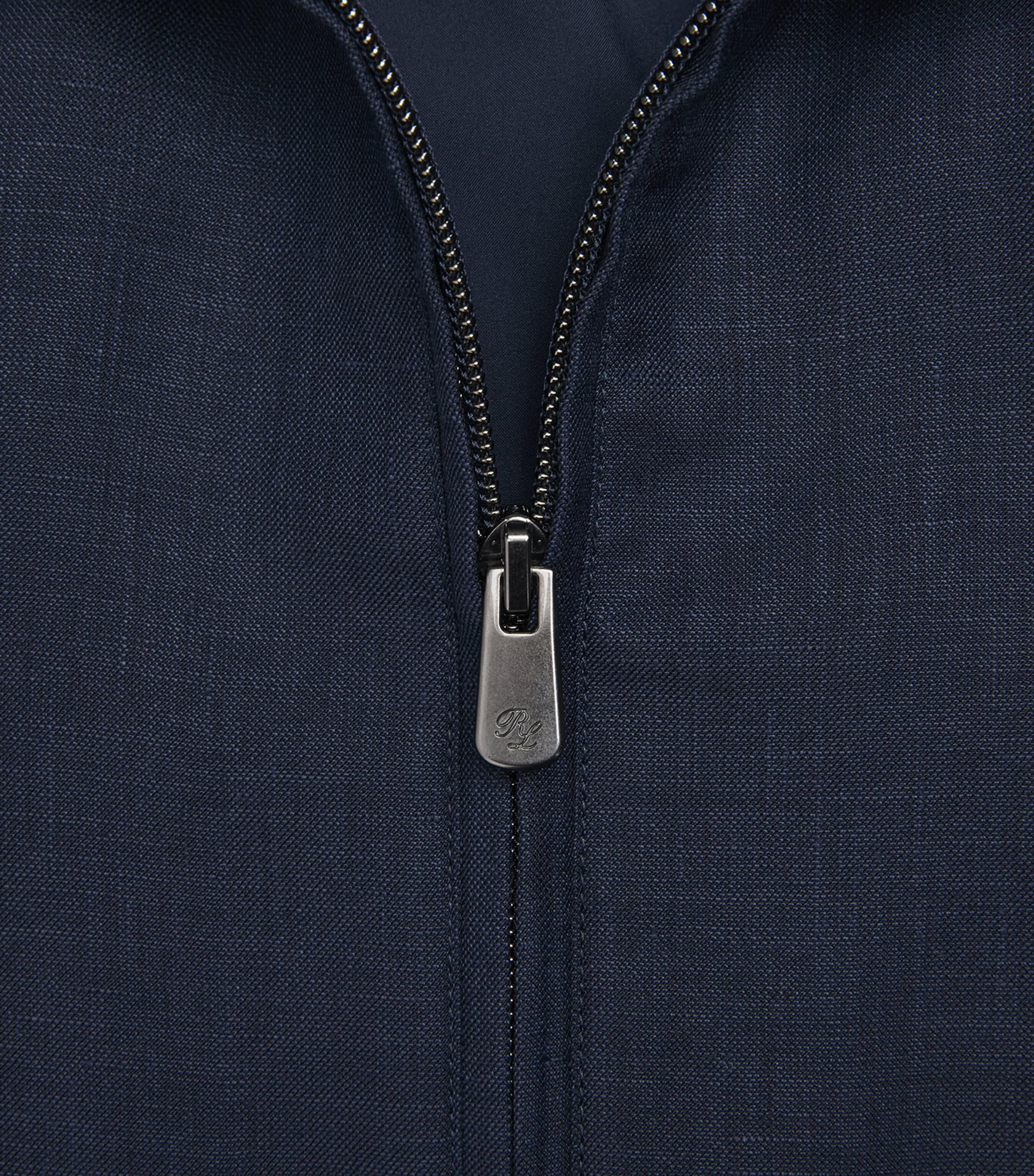 Ralph Lauren Purple Label Navy Linen-Wool-Silk Felton Bomber