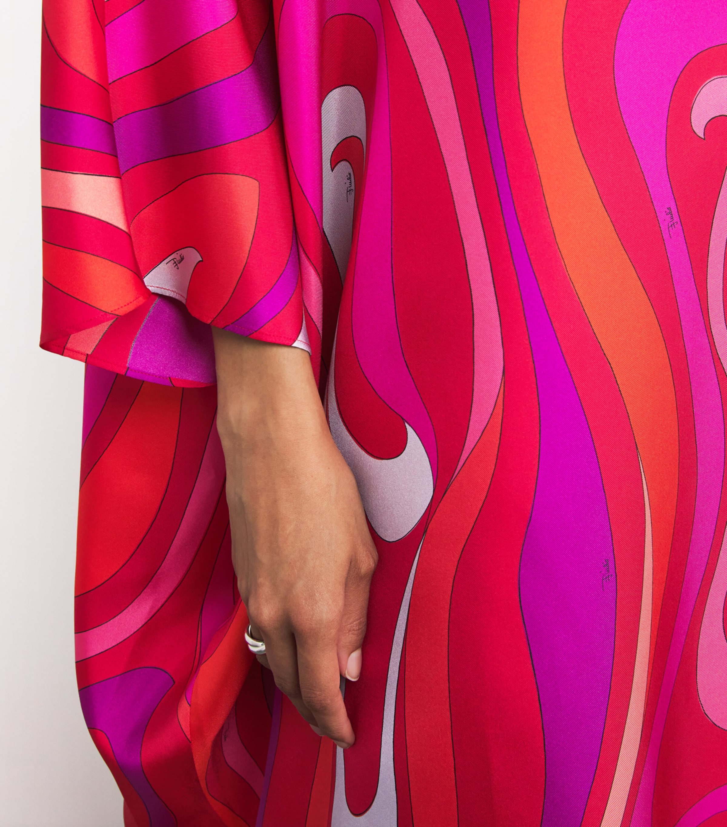 Silk Marmo Print Kaftan 006 CORALLO/FUXIA Image 4