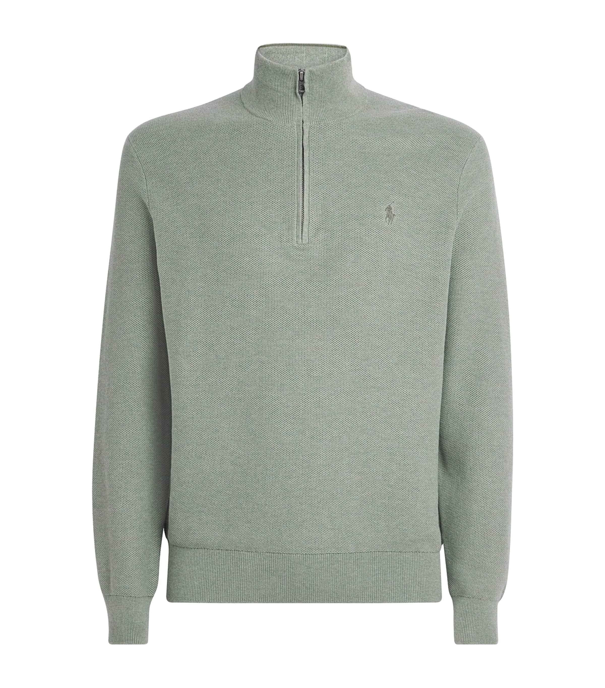 Polo Ralph Lauren Mens Cotton Half-Zip Sweater Fern Green Heather Image 1