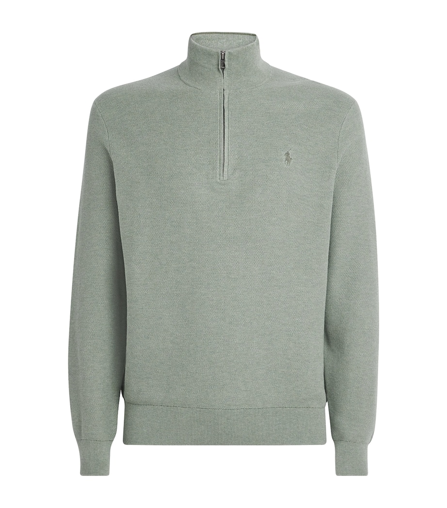 Polo Ralph Lauren Mens Cotton Half-Zip Sweater Fern Green Heather Image 1