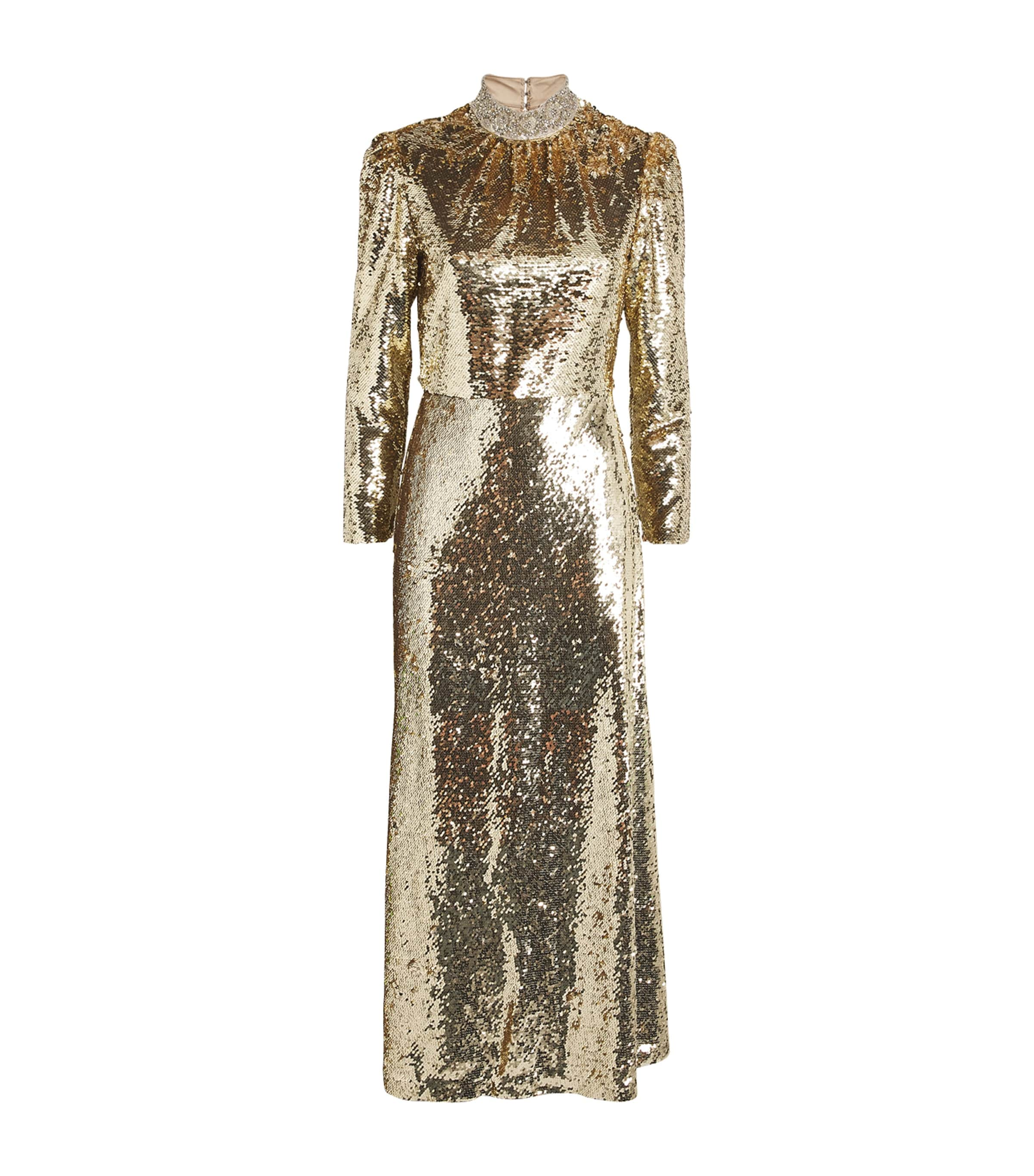 Saloni Sequinned Jena Midi Dress In Gold