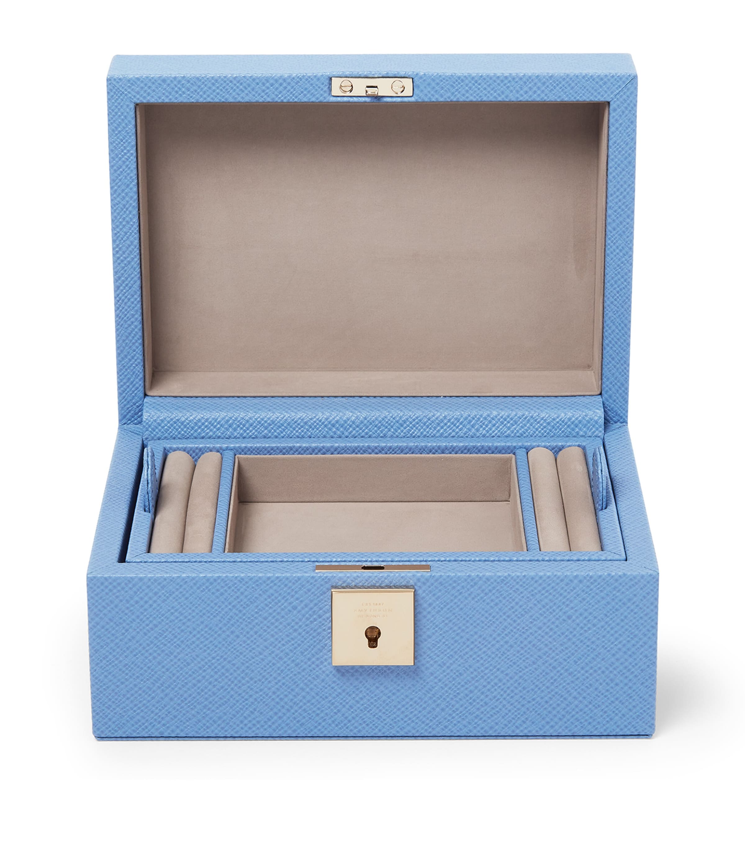 Shop Smythson Small Leather Panama Jewellery Box In Blue