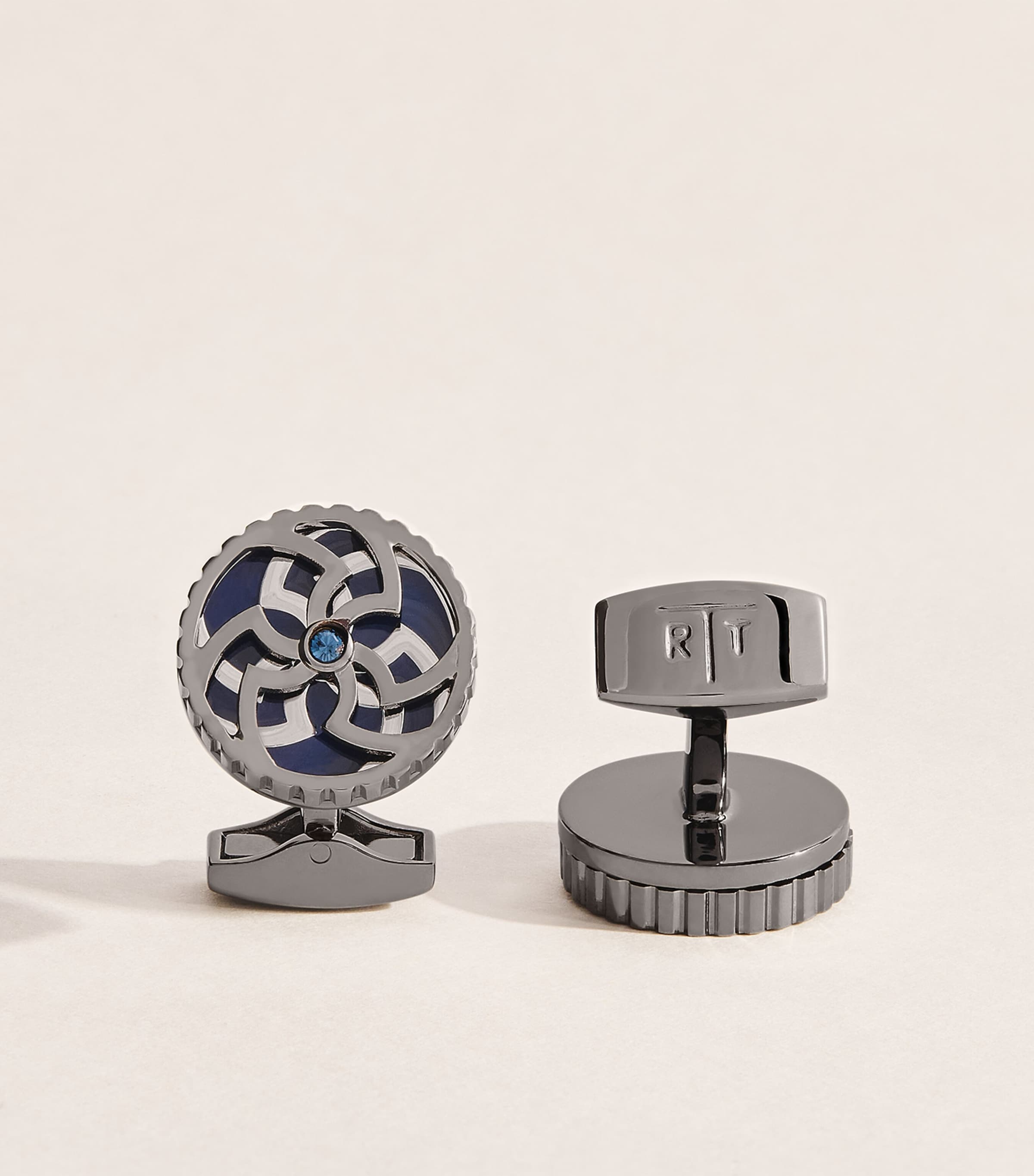 Tateossian Gunmetal and Palladium Trinity Cufflinks Navy Image 1