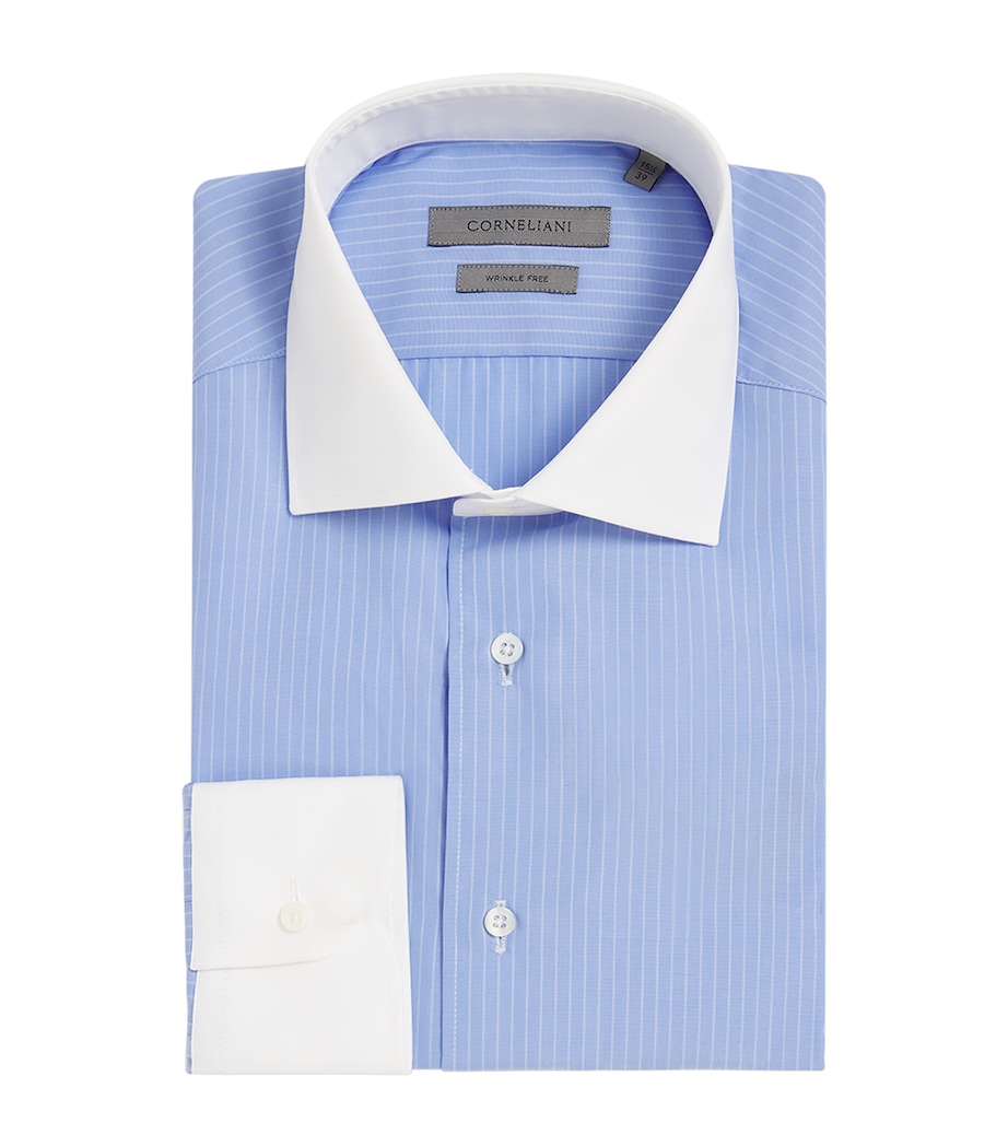 Contrast-Collar Pinstripe Shirt BLUE 005 Image 1