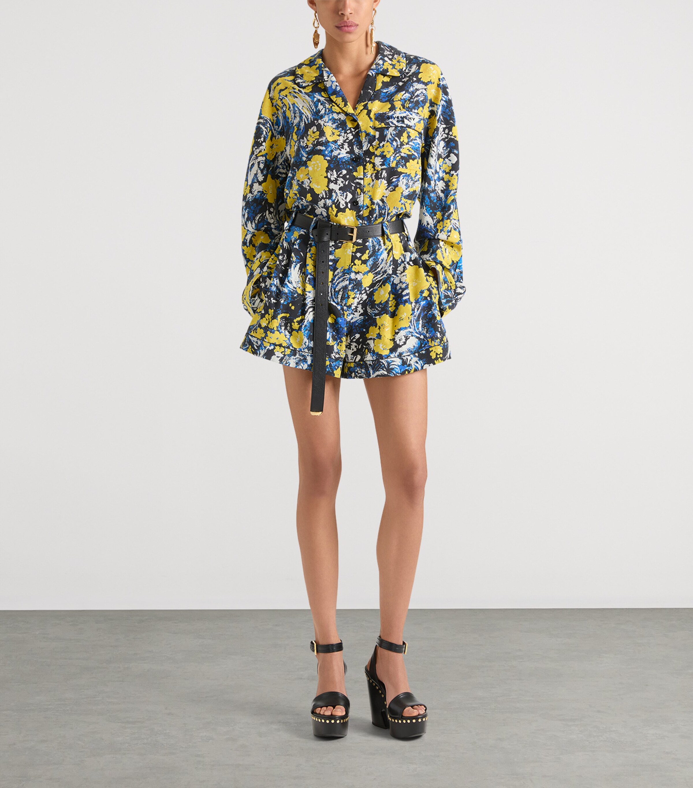 Givenchy Womens Viscose Floral Print Pyjama Shirt Blue/yellow Image 2