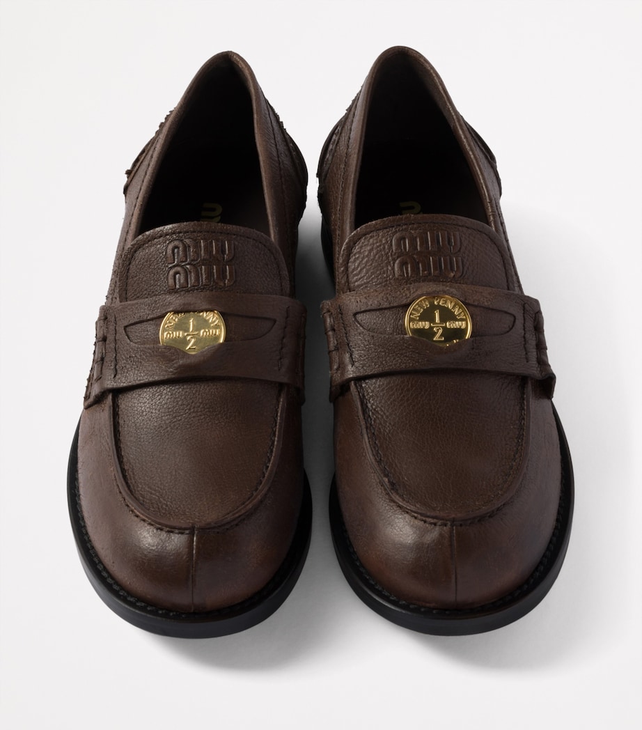 Miu Miu Leather Distressed Penny Loafers Image 4