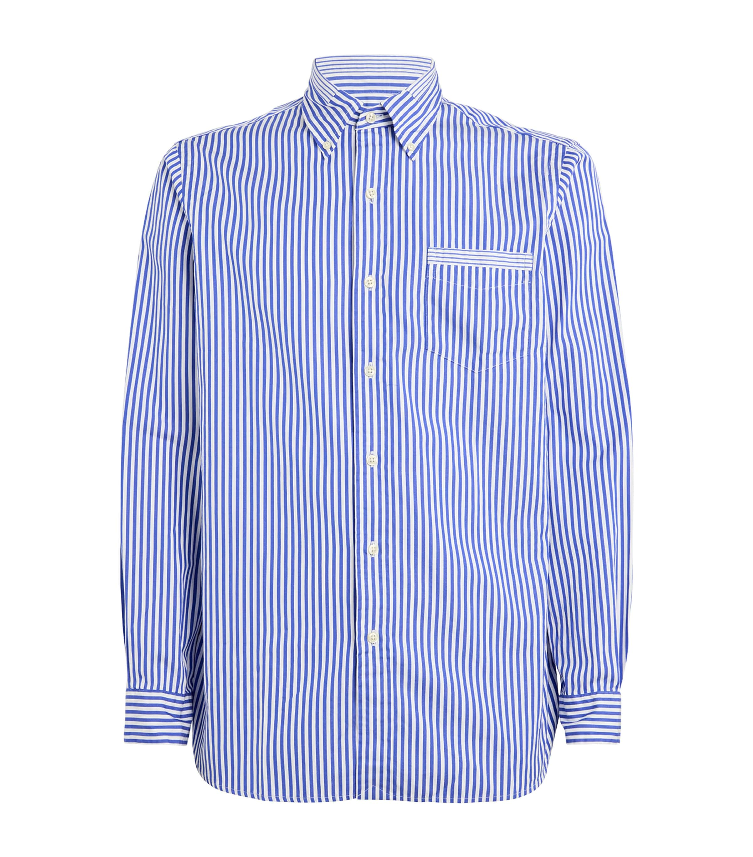 Polo Ralph Lauren Cotton Poplin Striped Shirt In Grey