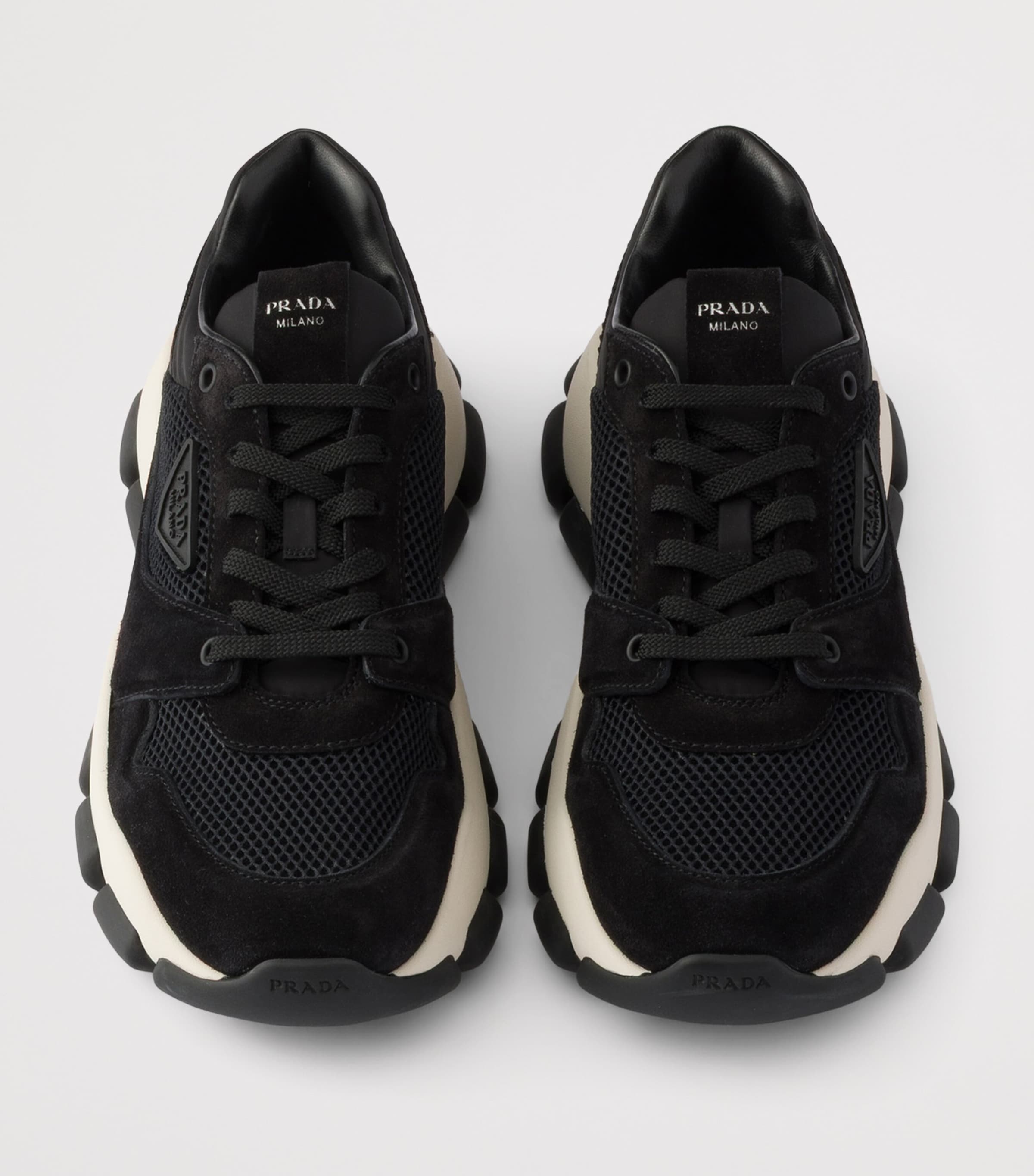 Prada Mesh Fabric and Suede Sneakers Black Image 3