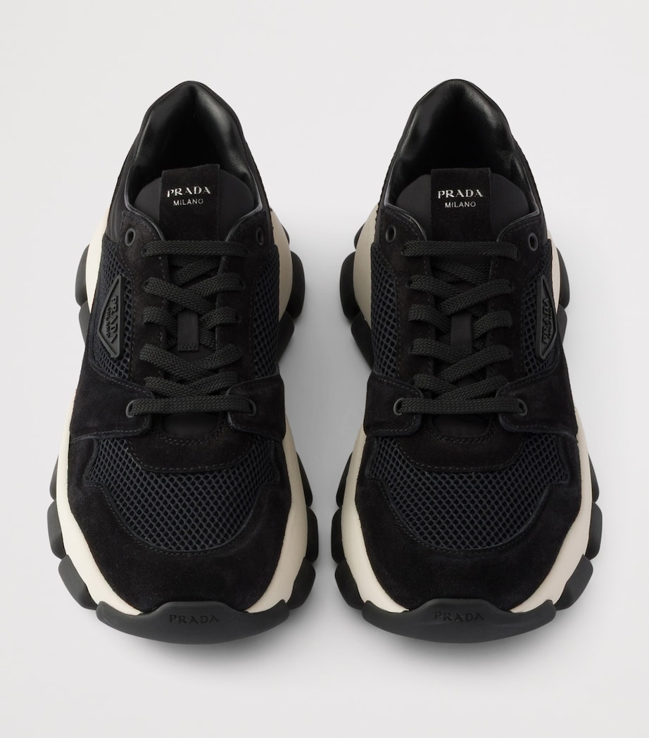 Prada Mesh Fabric and Suede Sneakers Black Image 3