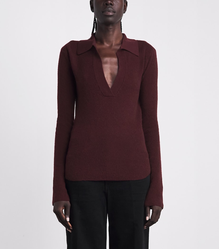 Citizens of Humanity Womens Wool-Cashmere Simone Polo Sweater Burgundy Image 4