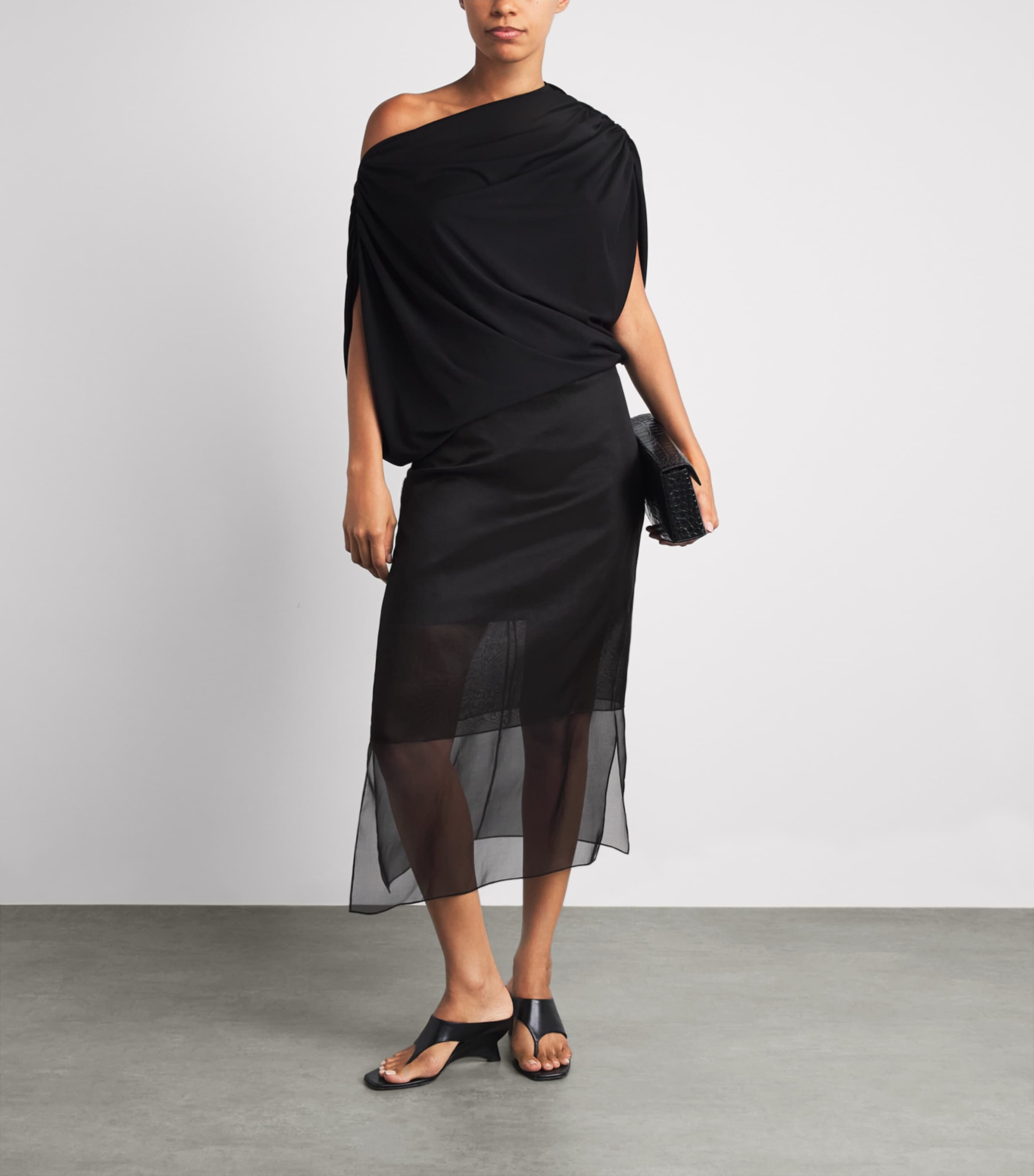 Brandon Maxwell Womens Silk Semi-Sheer Brett Midi Skirt Black Image 2