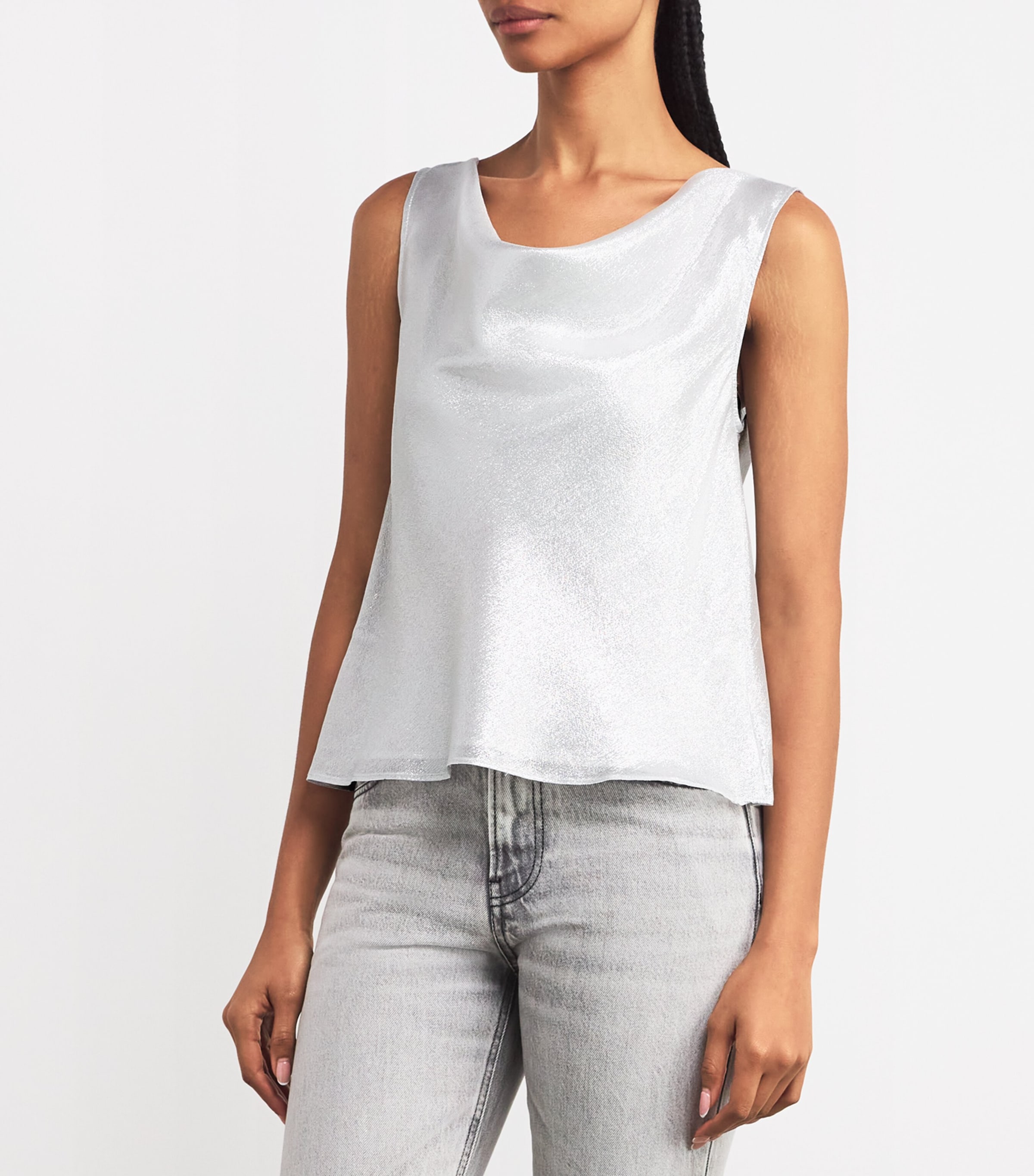 MAX&Co. Womens Silk-Blend Georgette Top Silver Image 3