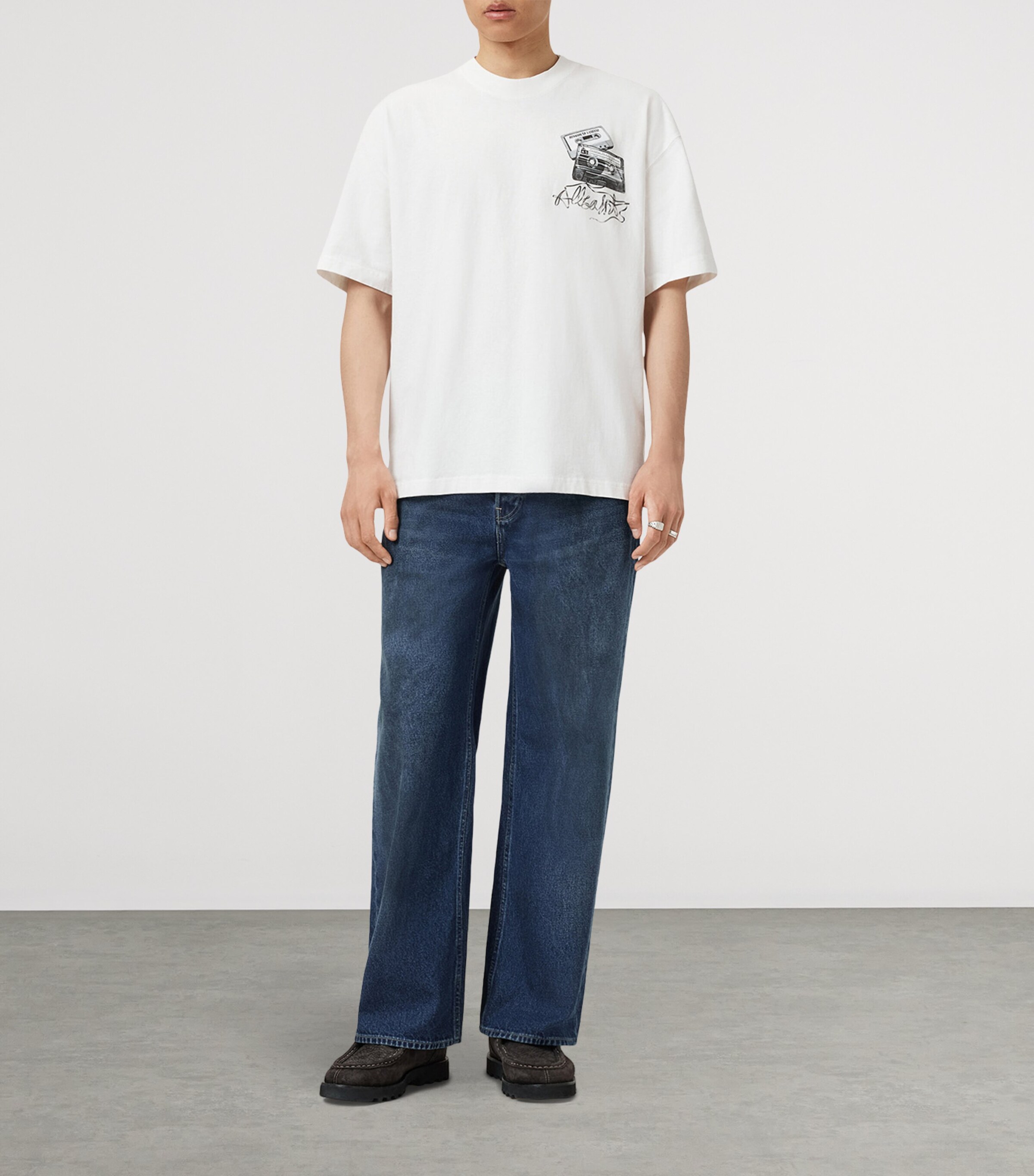 AllSaints Mens Organic Cotton Reel T-Shirt Chalk White Image 5