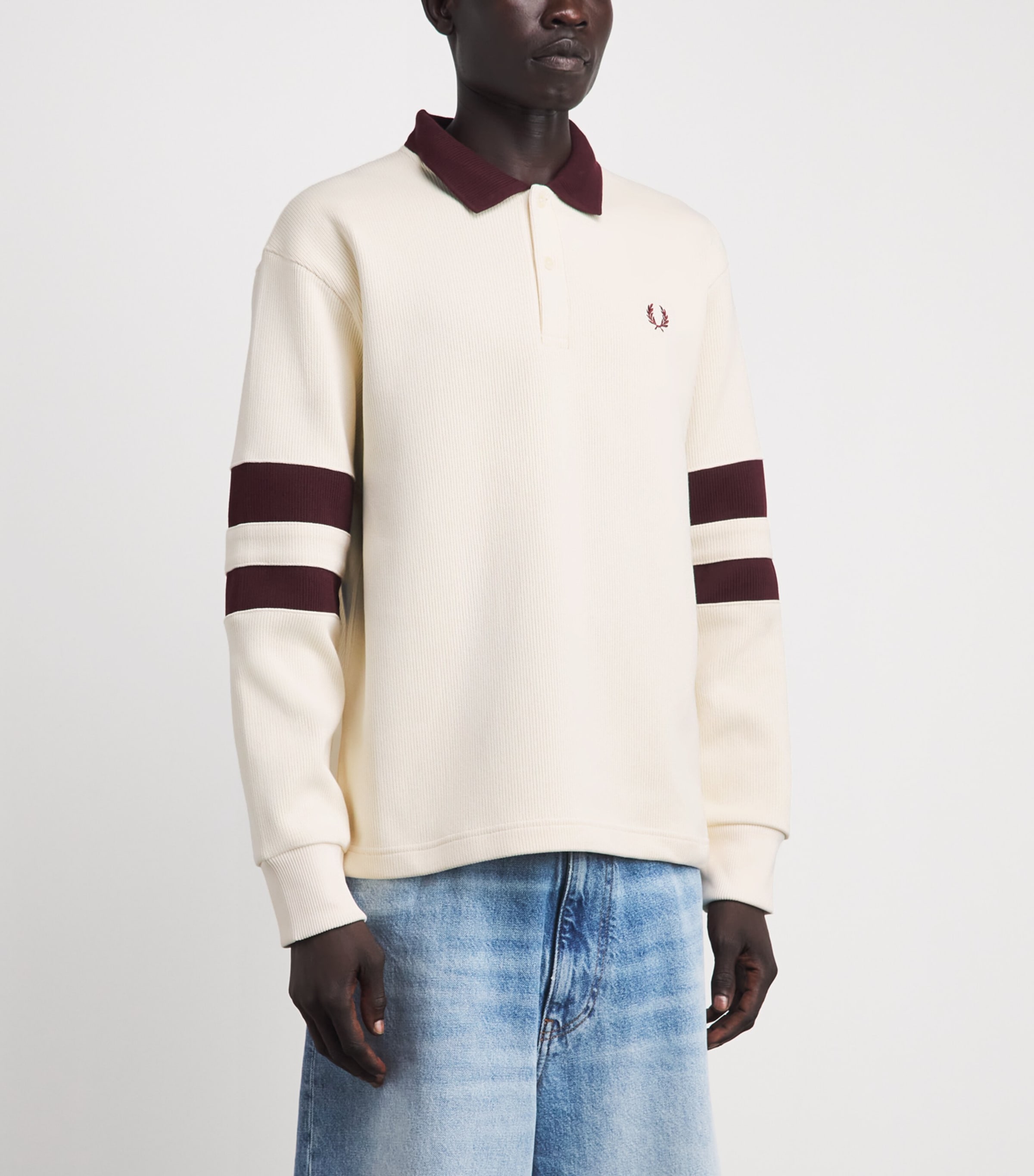 Fred Perry Mens Cotton Logo Polo Sweatshirt Ecru Image 4
