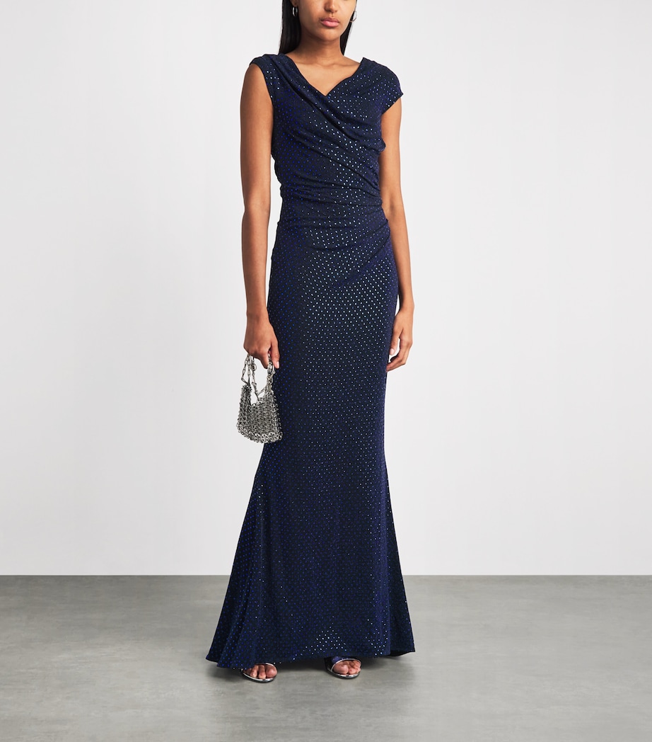 Talbot Runhof Womens Sequin Sleeveless Gown Navy Image 2