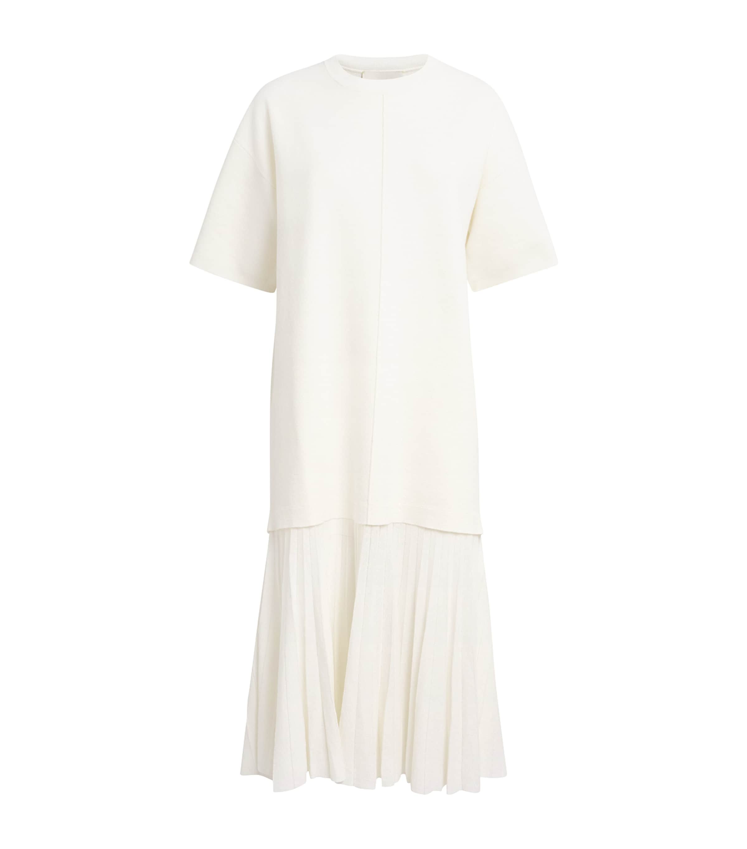 Aeron Pleated Knit T-shirt Midi Dress In White