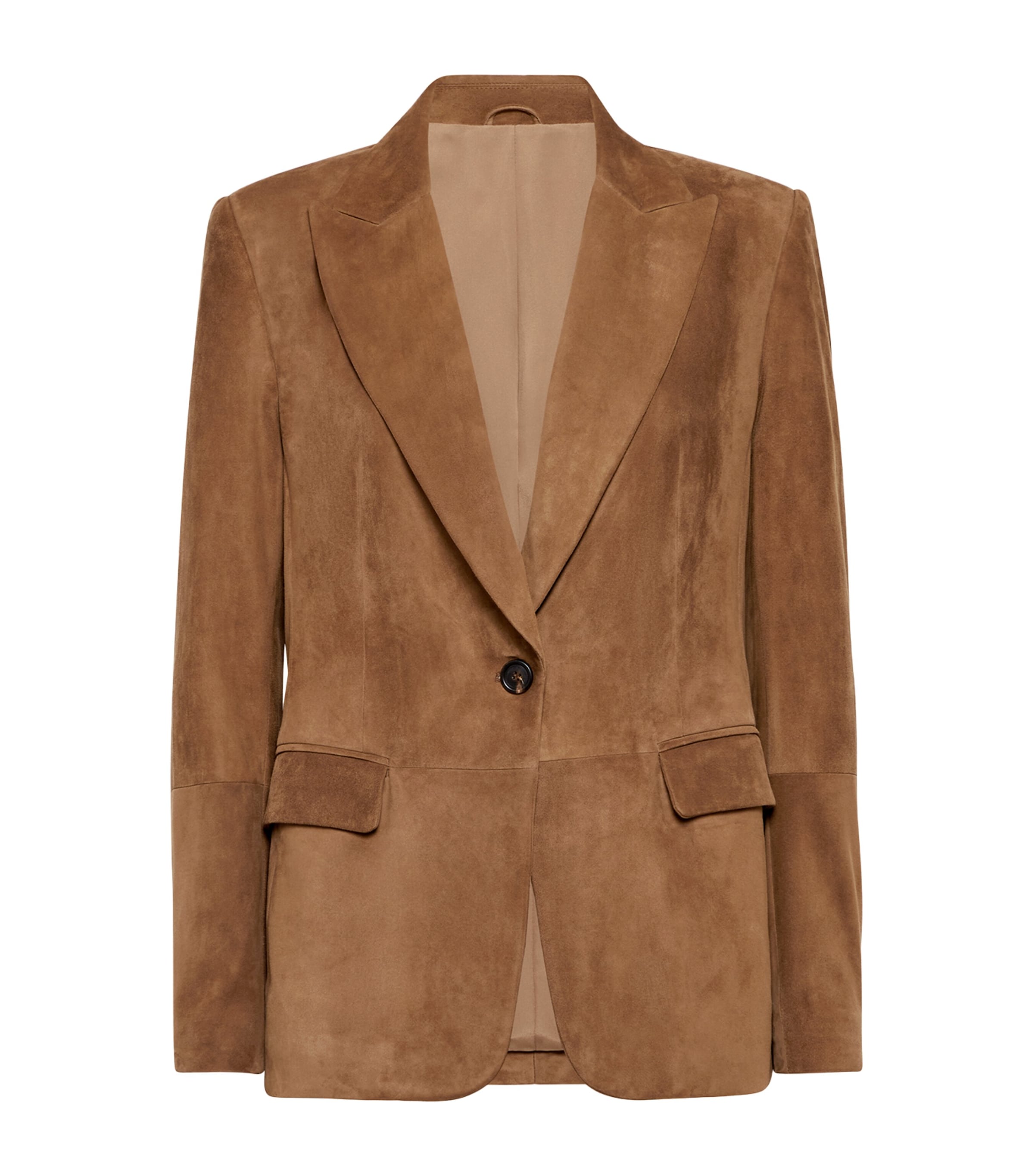Brunello Cucinelli Cuoio Suede Leather Jacket In Beige
