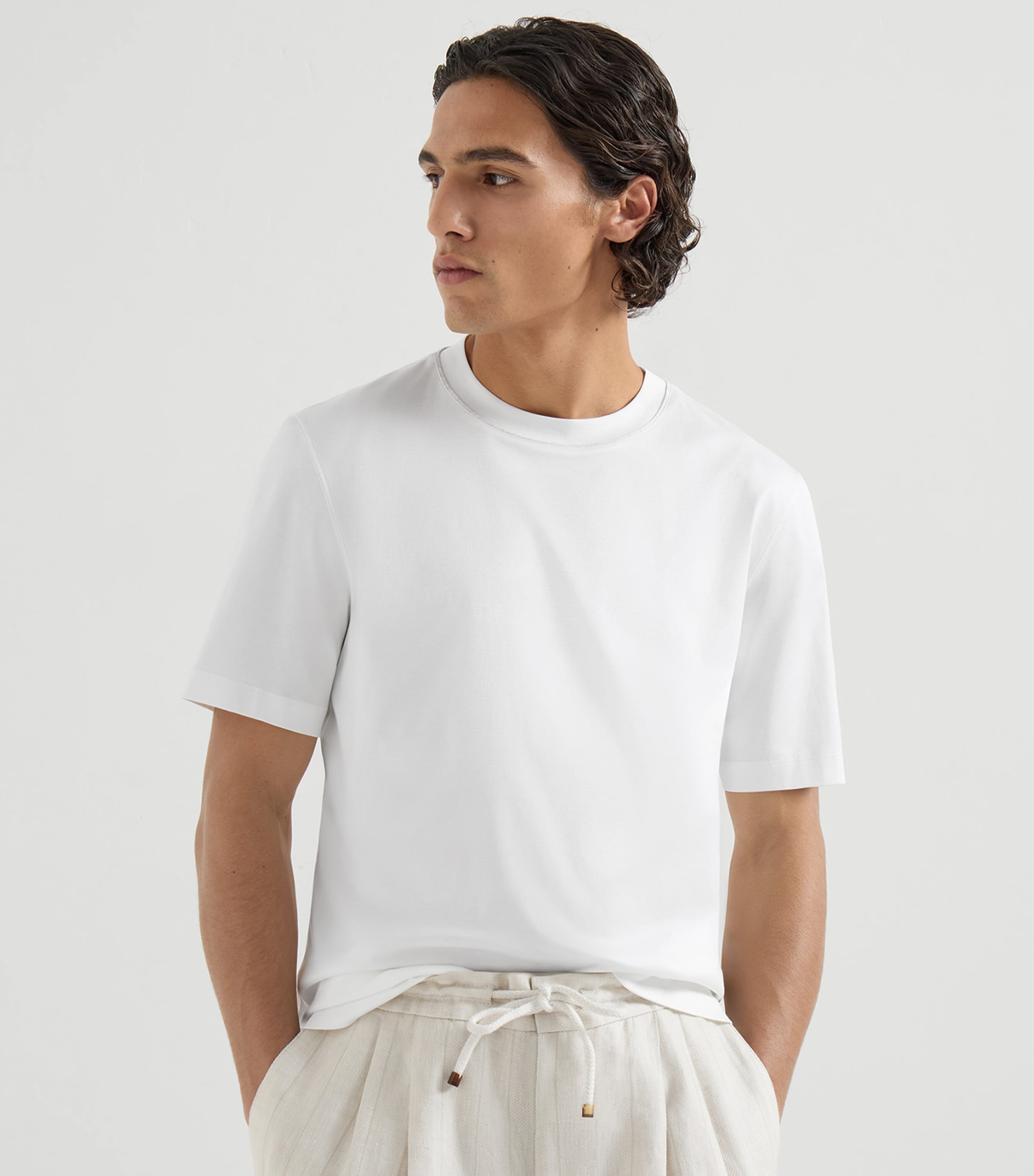 Brunello Cucinelli Mens Cotton Piped T-Shirt Image 4
