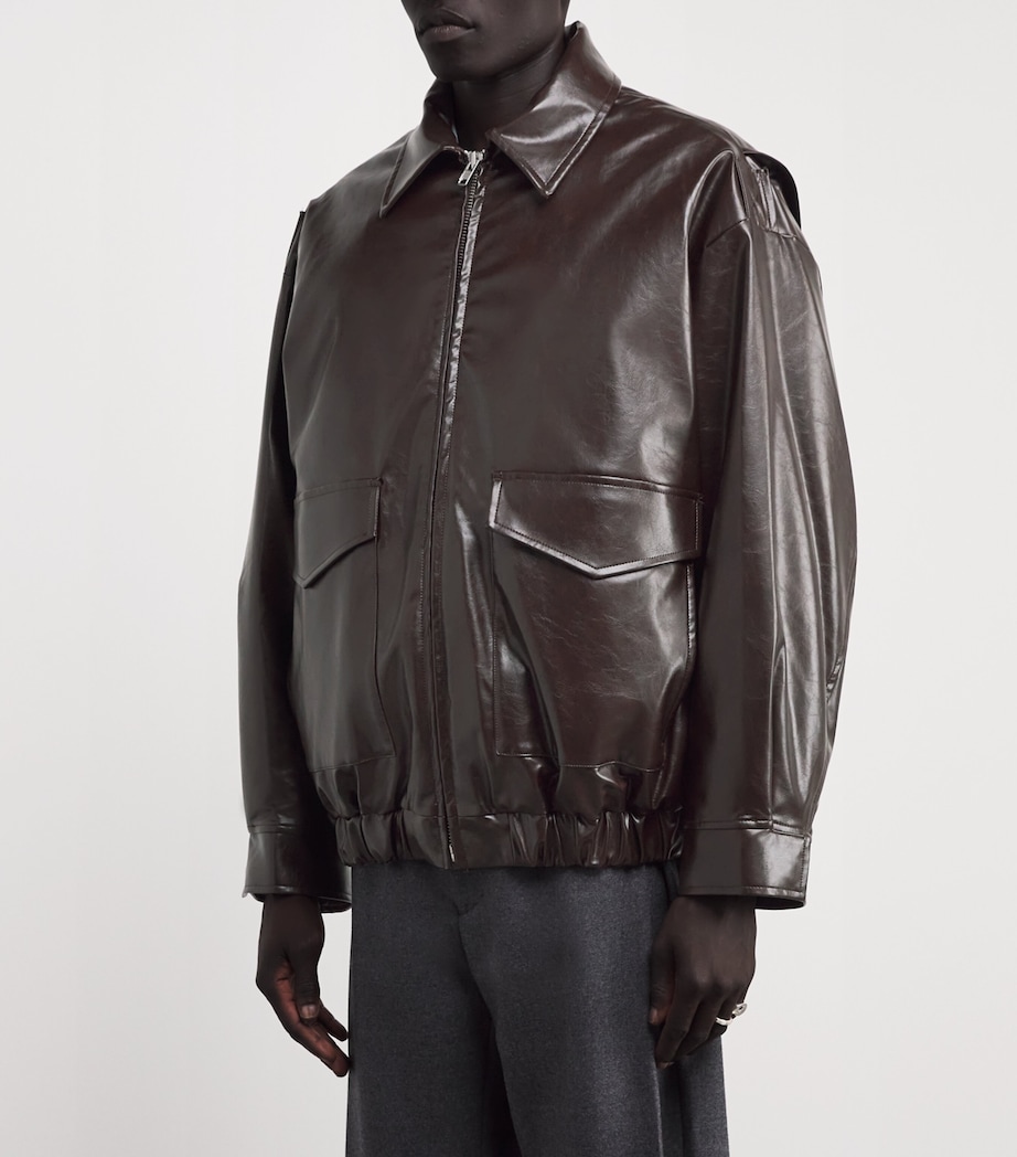 MM6 Maison Margiela Mens Faux Leather Bomber Jacket Burgundy Image 3