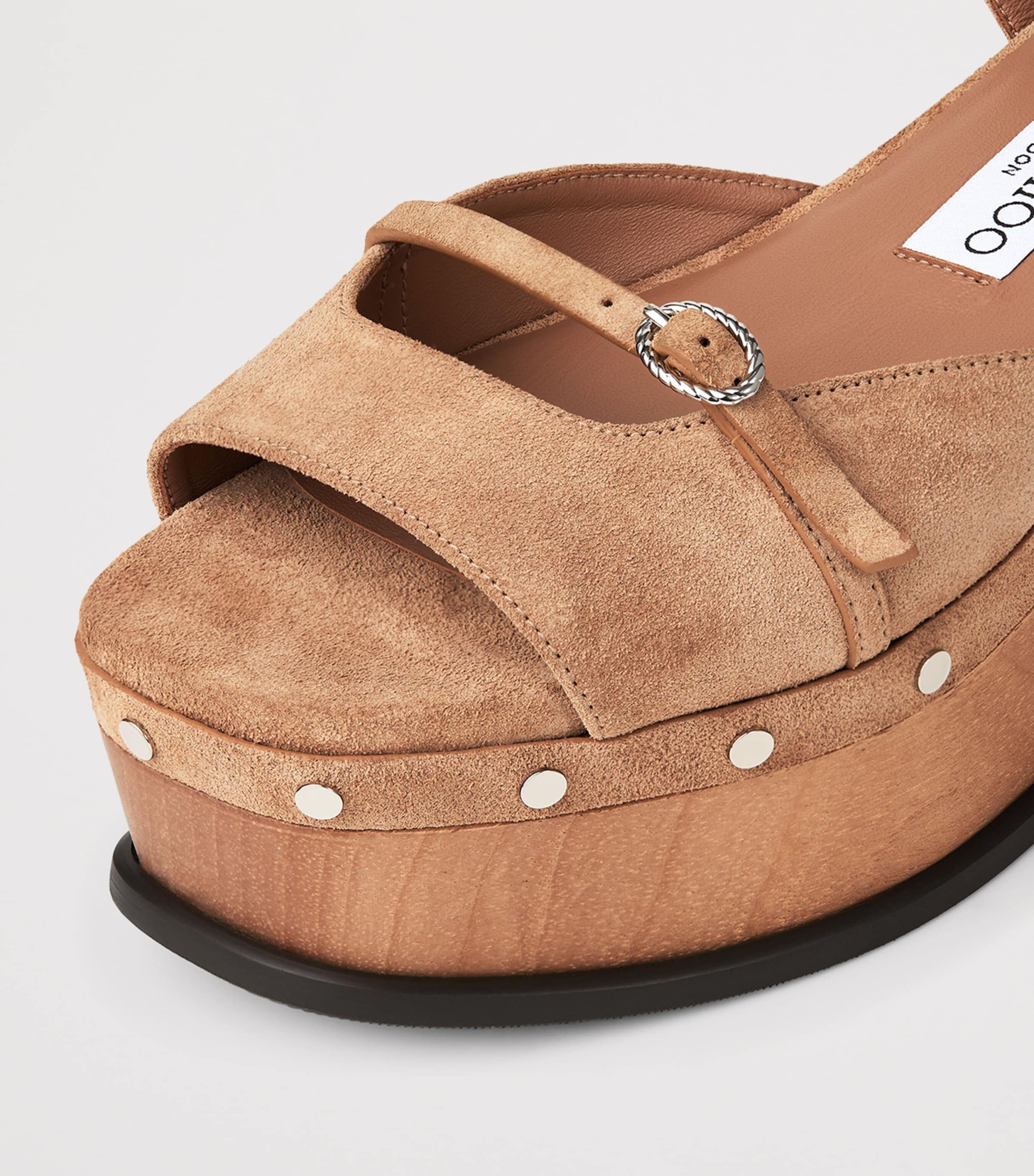 Jimmy Choo Kata 60 Velvet Suede Wedge Sandals Toffee Image 6