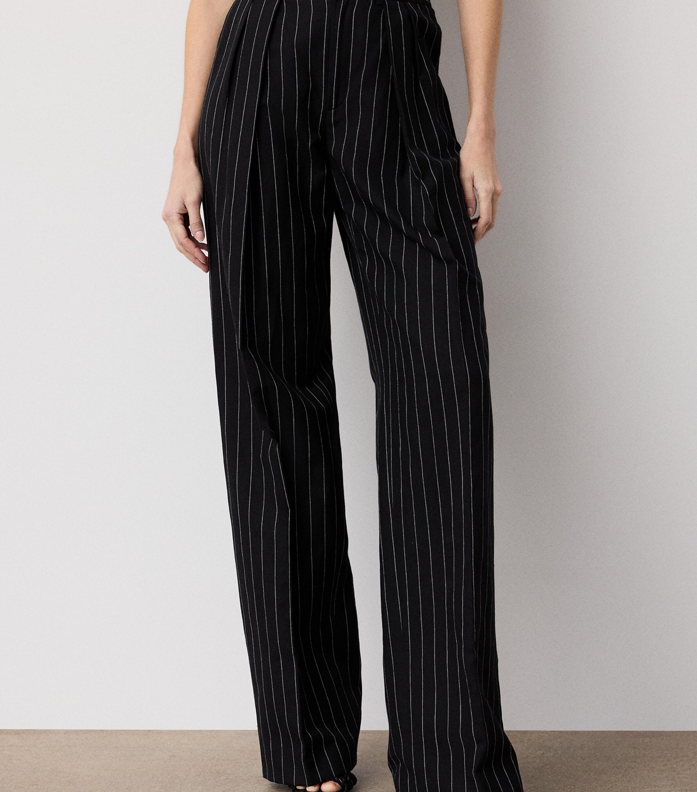 Ralph Lauren Collection Womens Cotton-Linen-Wool Stripe Jody Trousers Blacklux Cream Image 3