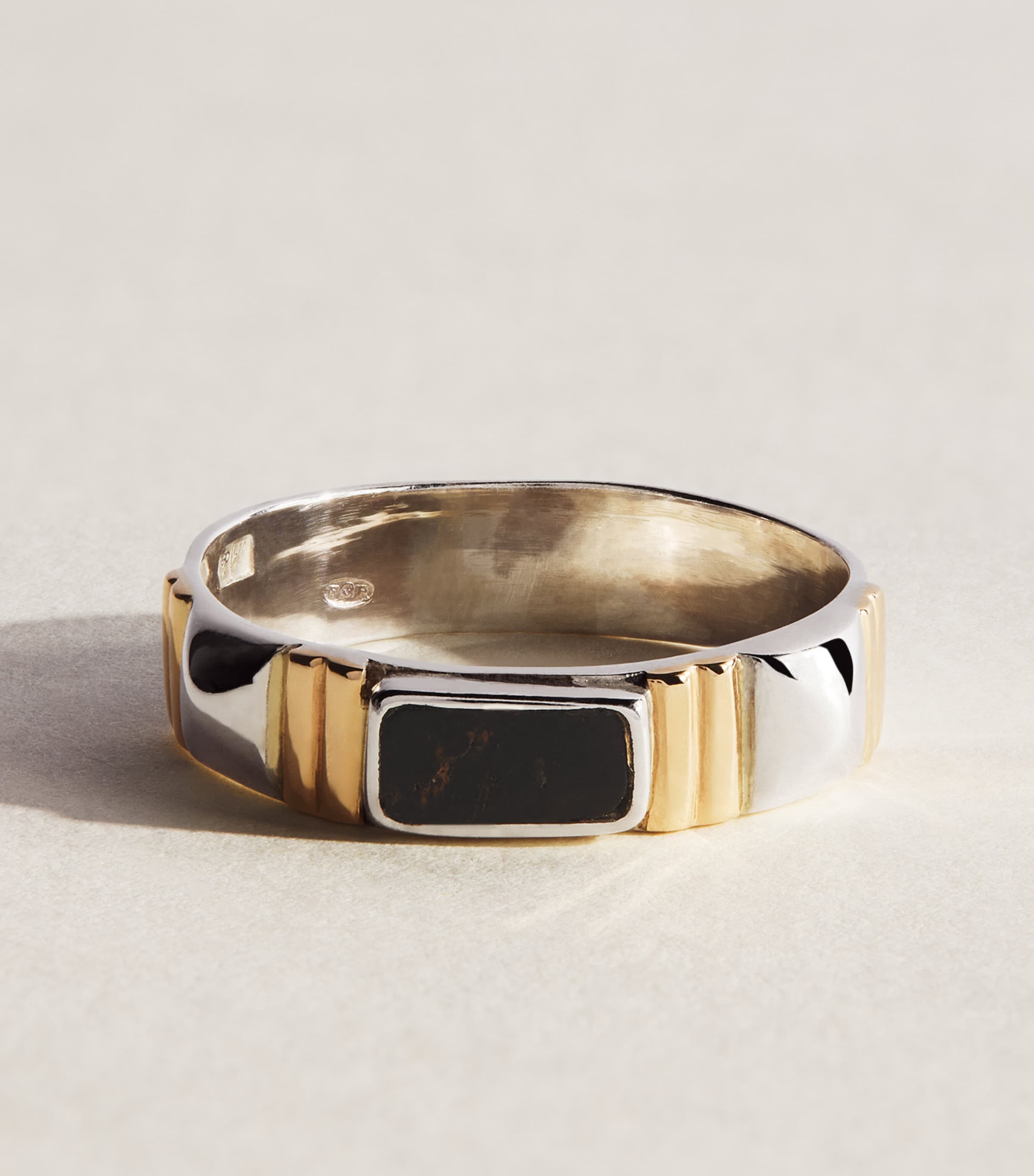 FYR Sterling Silver, Yellow Gold and Onyx Bastet Ring Silver