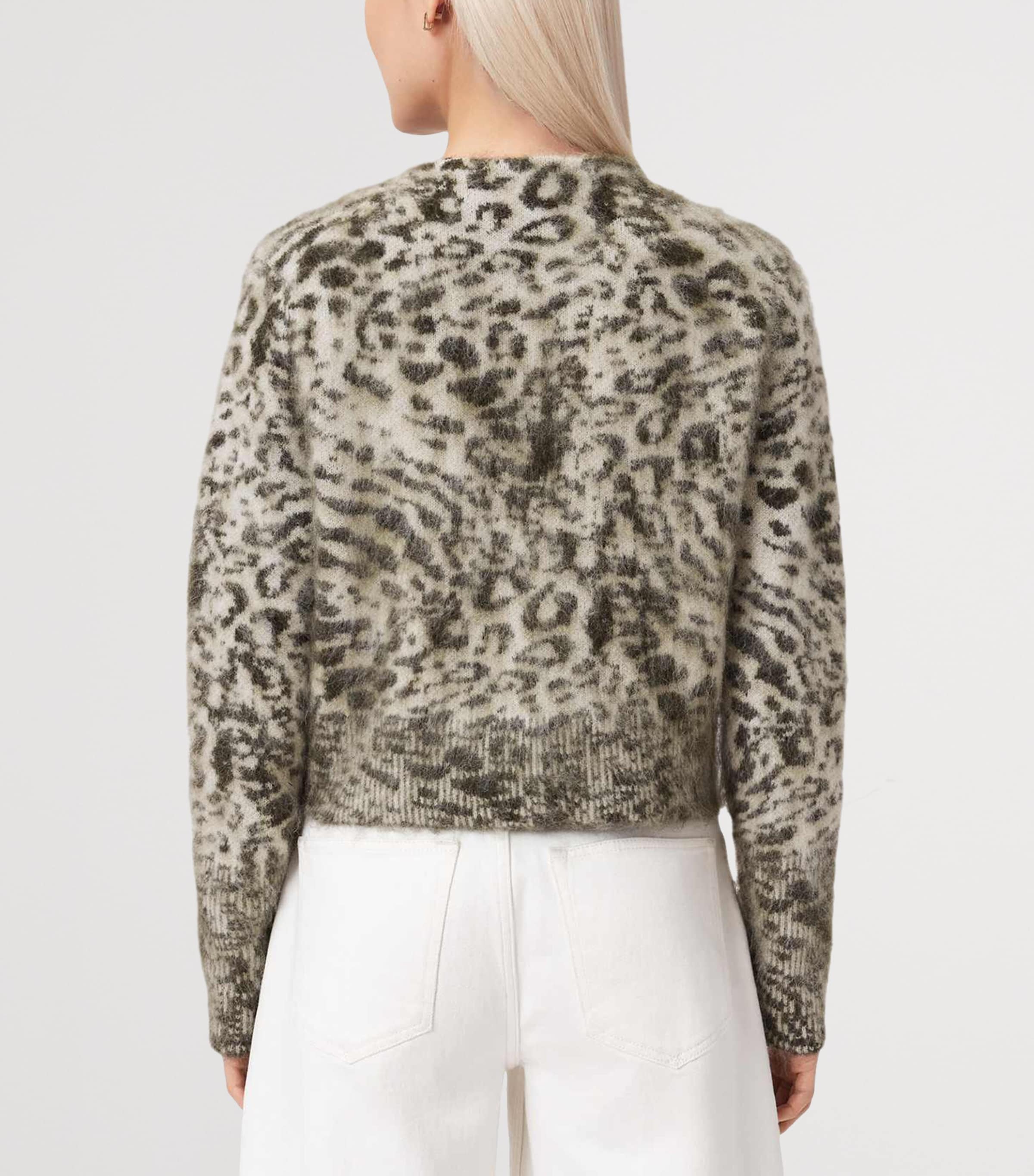 AllSaints Womens Leopard Print Amur Cardigan Chalk White/green Image 4