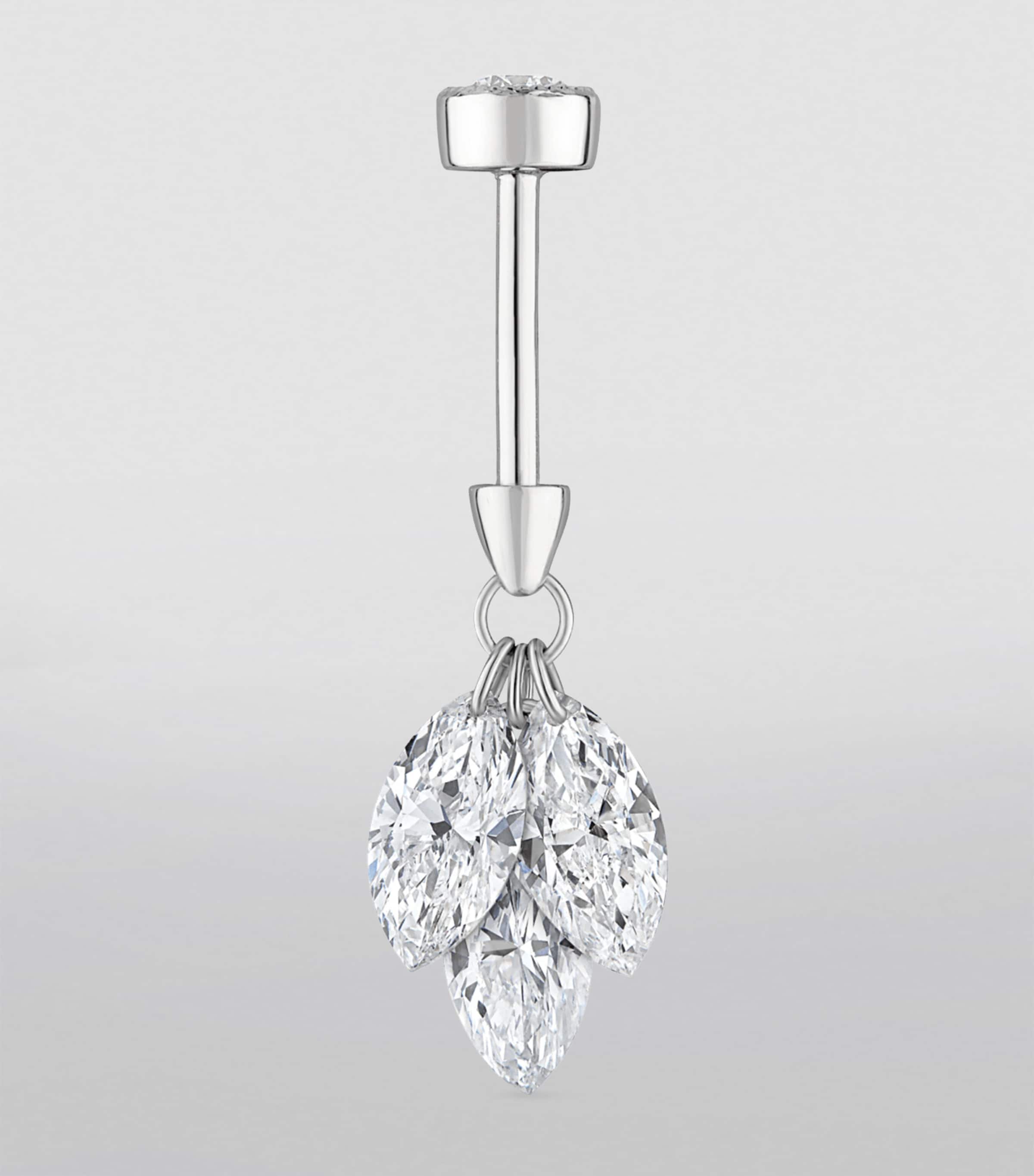 Floating Diamond Plume Threaded Charm Earring (6.5mm) WHITE GOLD Image 2