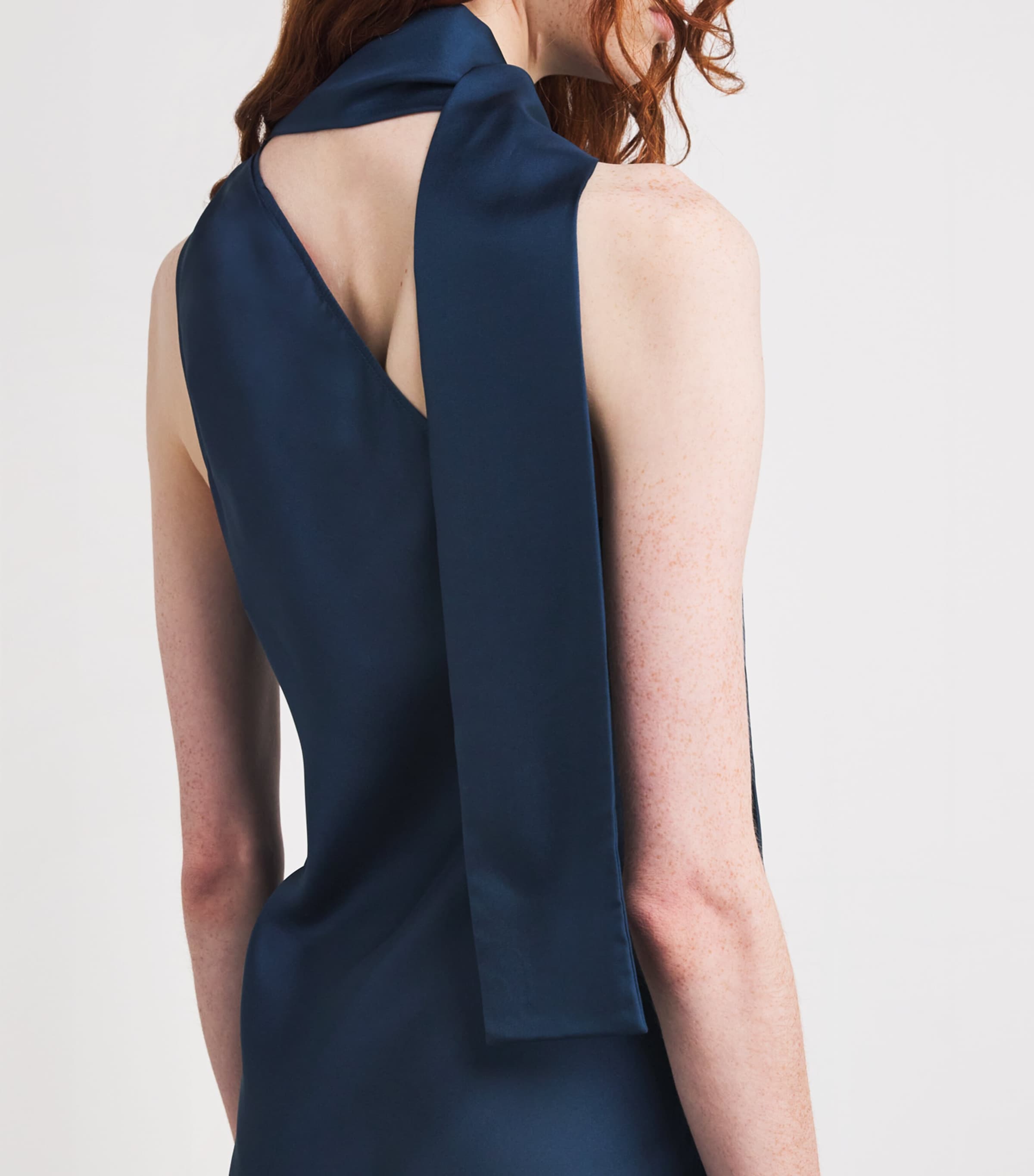 Silk Scarf Midi Dress NAVY Image 4