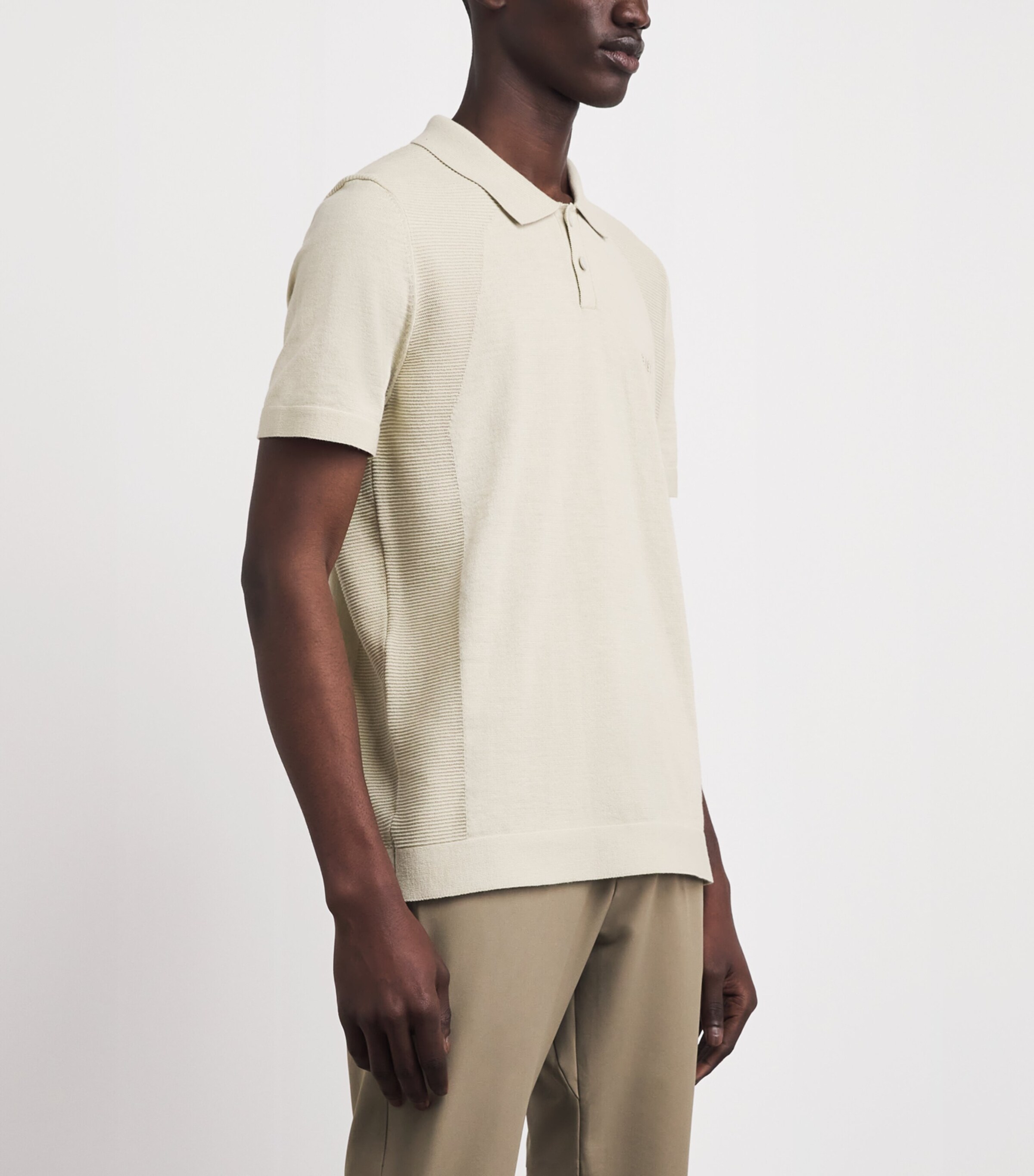 BOSS Mens Knitted Logo Polo Shirt Light Beige Image 4