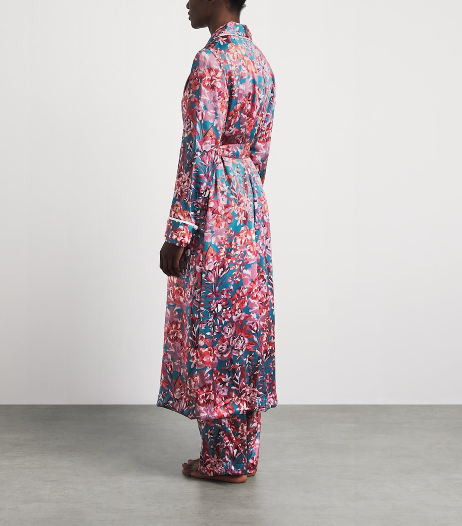 Derek Rose Womens Silk Floral Night Robe Teal Image 4