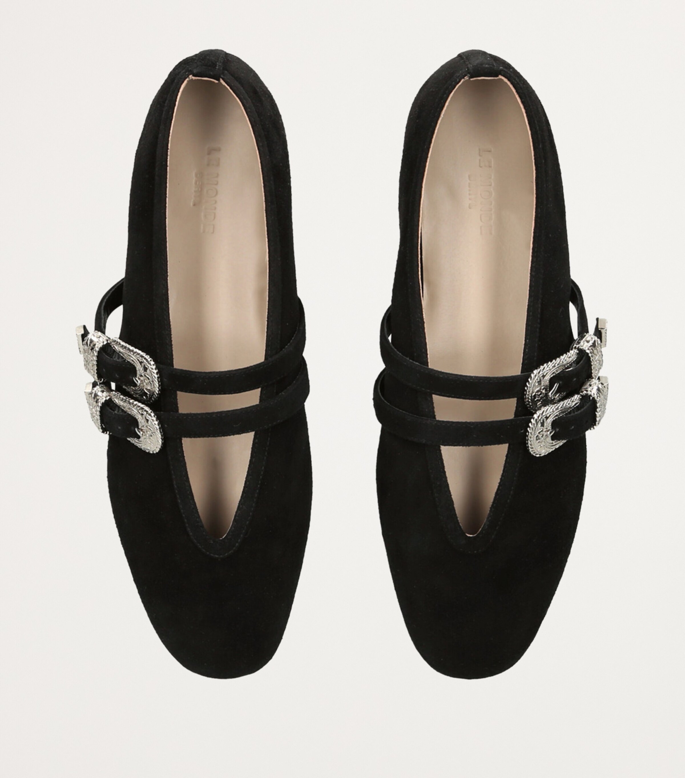 Suede Buckle Claudia Ballet Flats BLACK Image 4