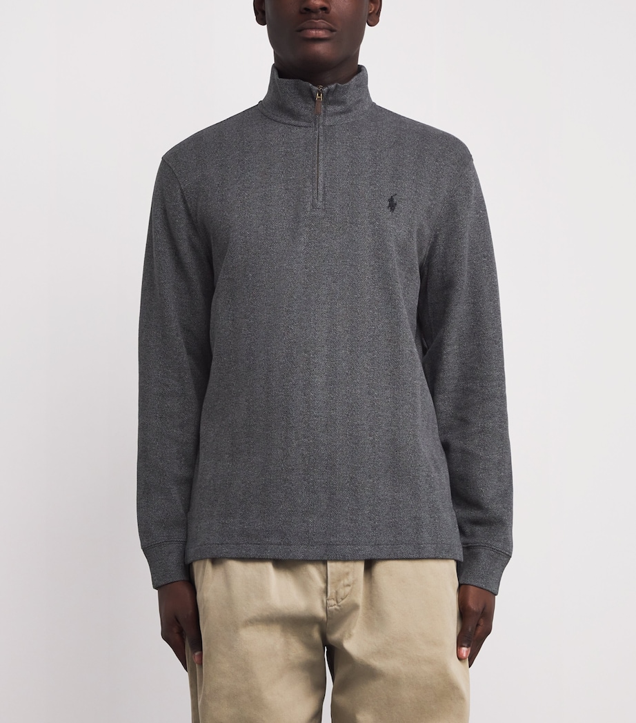 Cotton Heringbone Quarter-Zip Sweatshirt GREY Image 3