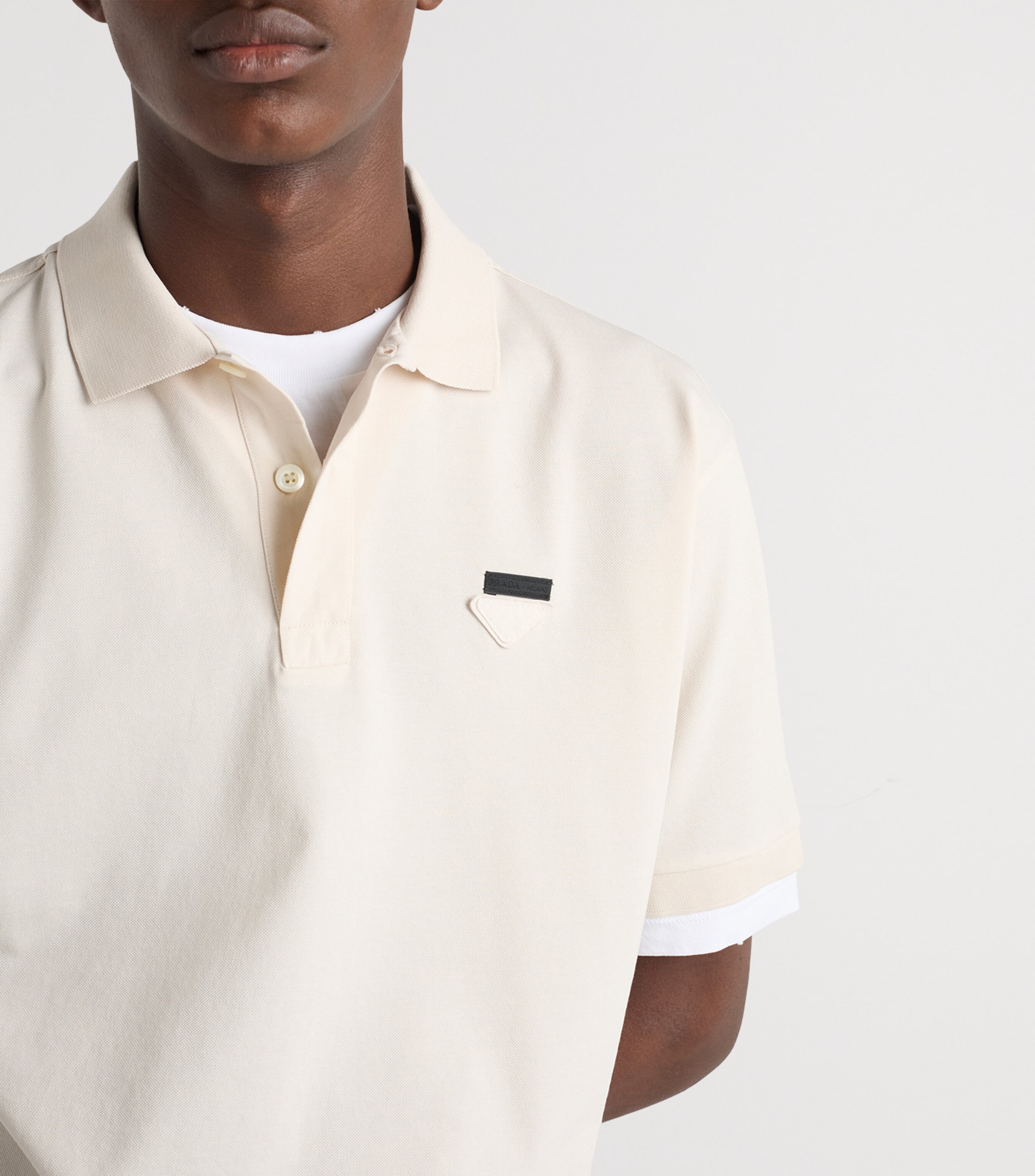 Prada Mens Cotton Layered Polo Shirt Neutral Image 5