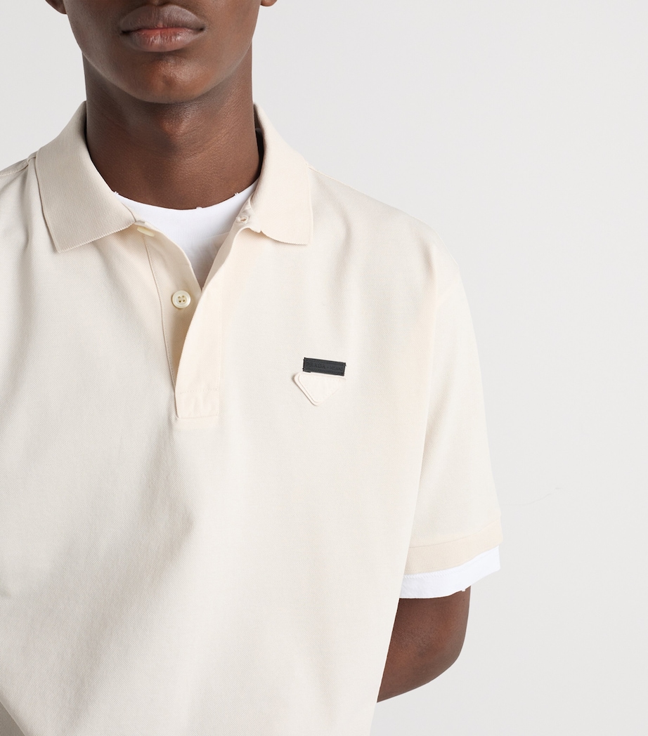 Prada Mens Cotton Layered Polo Shirt Neutral Image 5