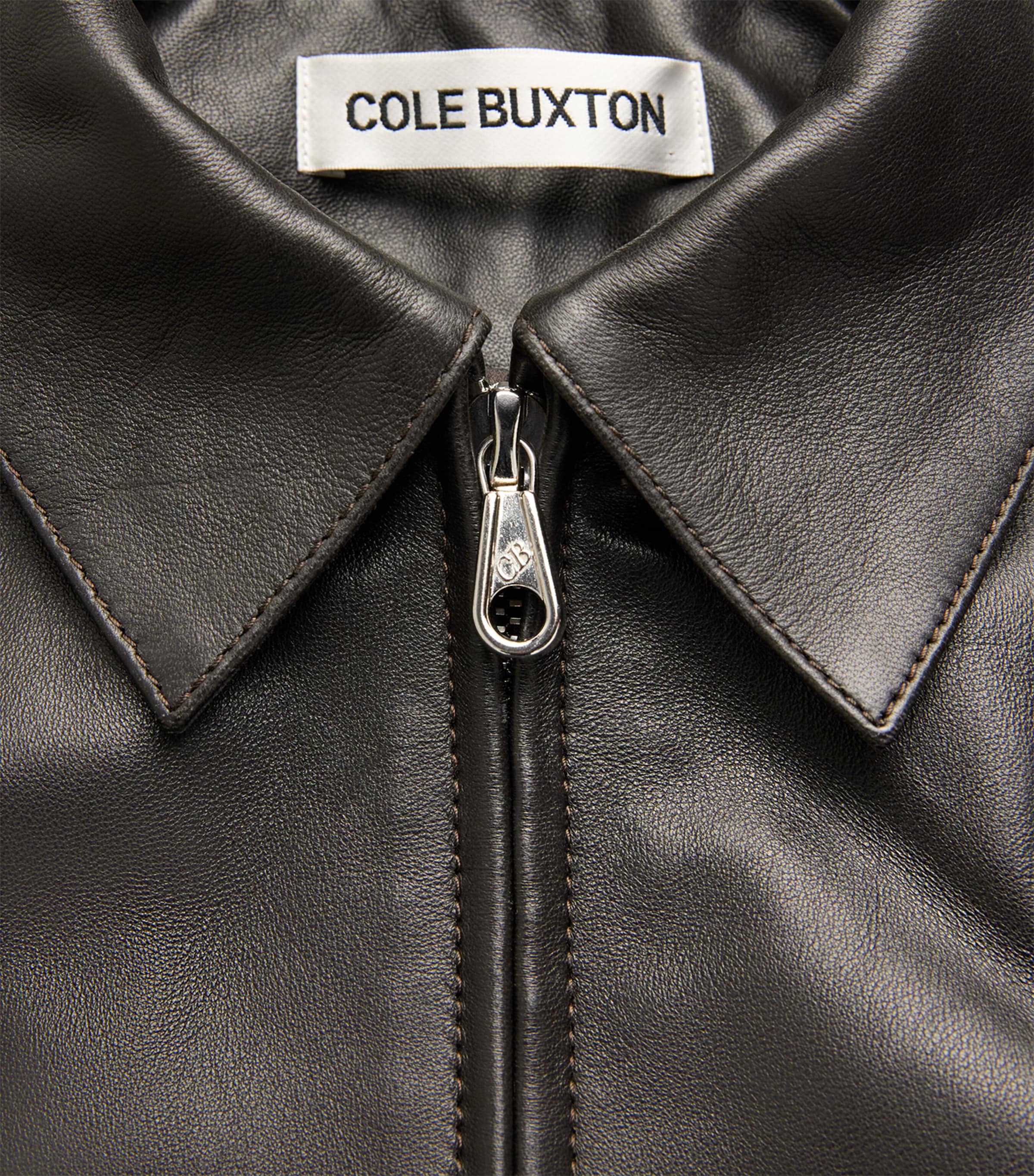 Cole Buxton Mens Leather Bomber Jacket Dark Brown Image 6