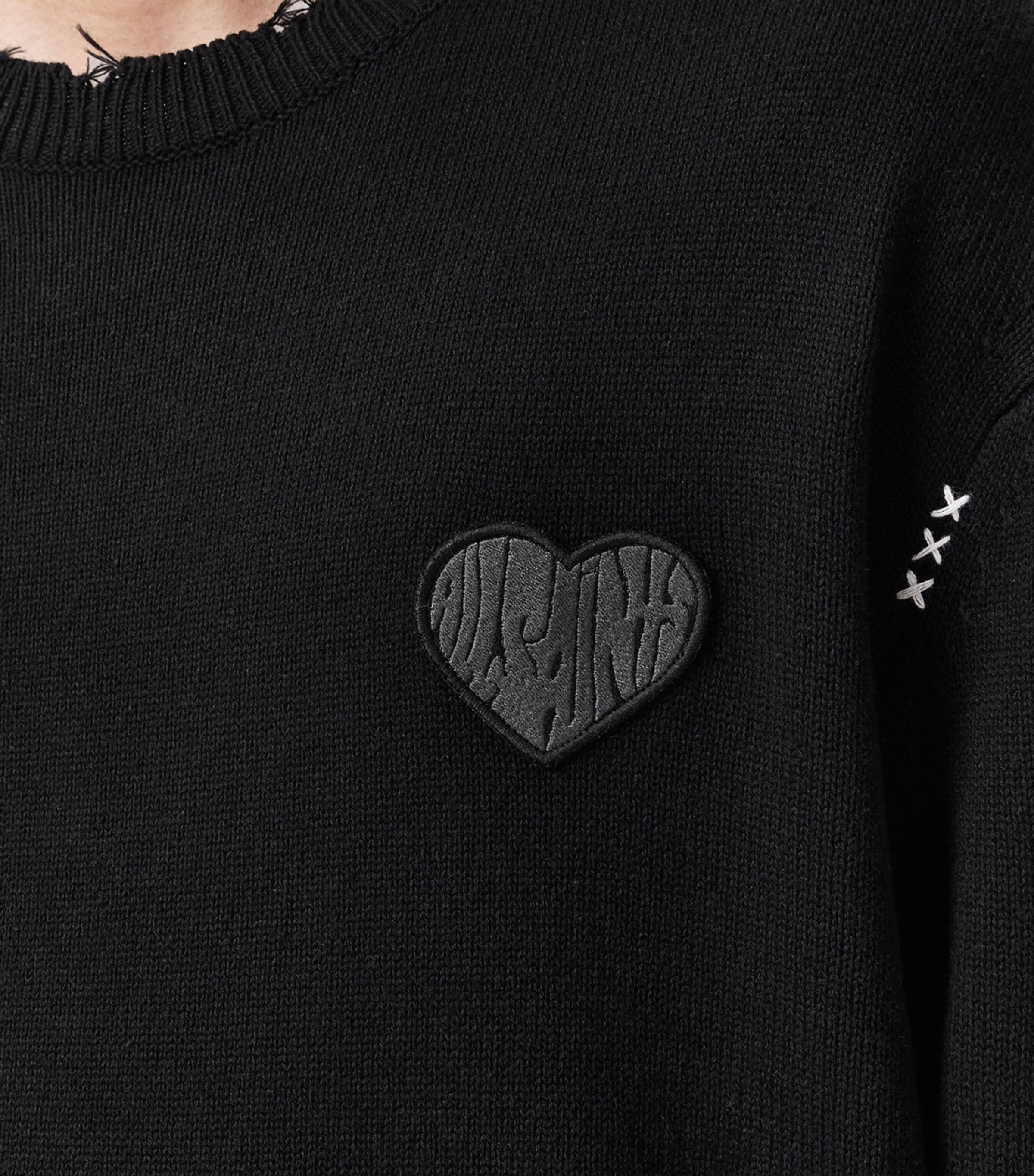 Cotton Distressed Theo Sweater BLACK Image 8