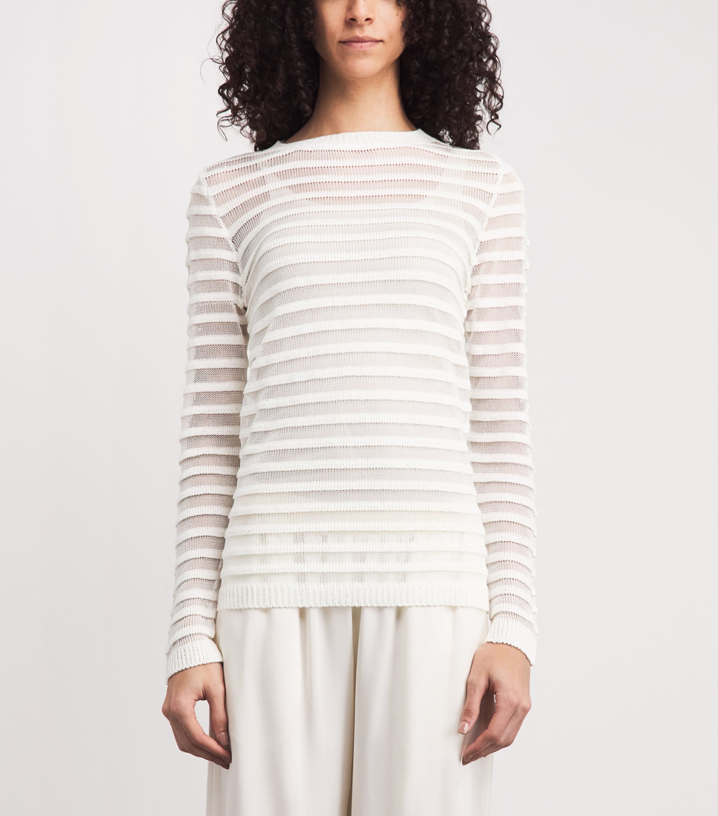 Fabiana Filippi Womens Cotton-Blend Stripe Sweater Bianco Image 4