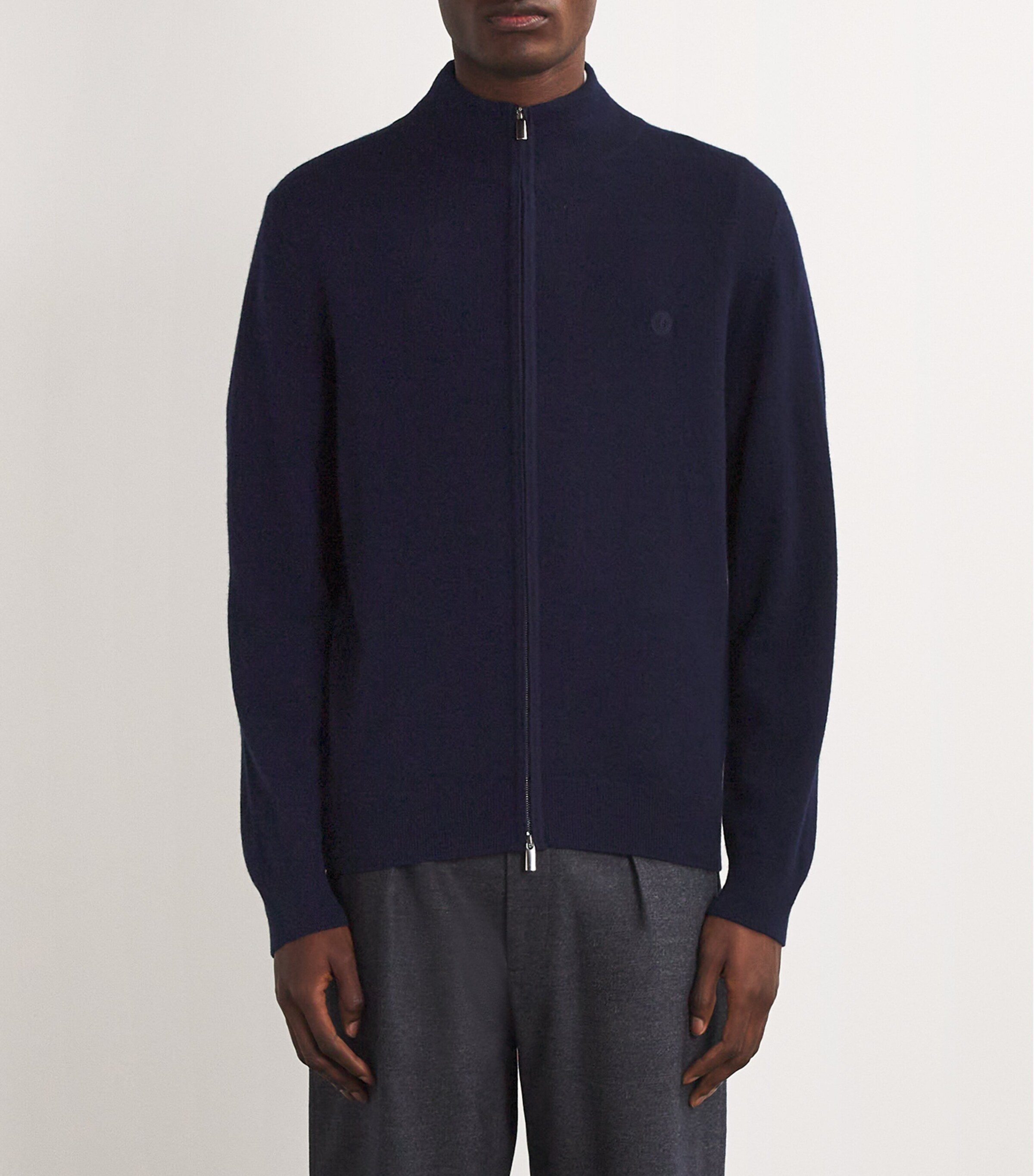 Cashmere Zip-Up Sweater T&D NAVY Image 3