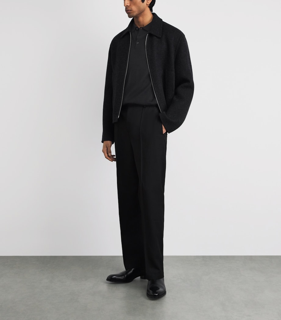 Falke Mens Wool Long-Sleeve Polo Shirt Black Image 2